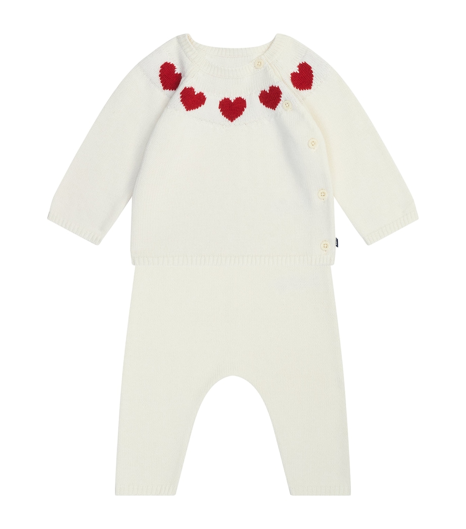 Wool-Cotton Knitted Cardigan and Trousers Set (3-18 Months) 1MARSHMALLOW/CORRIDA Image 1