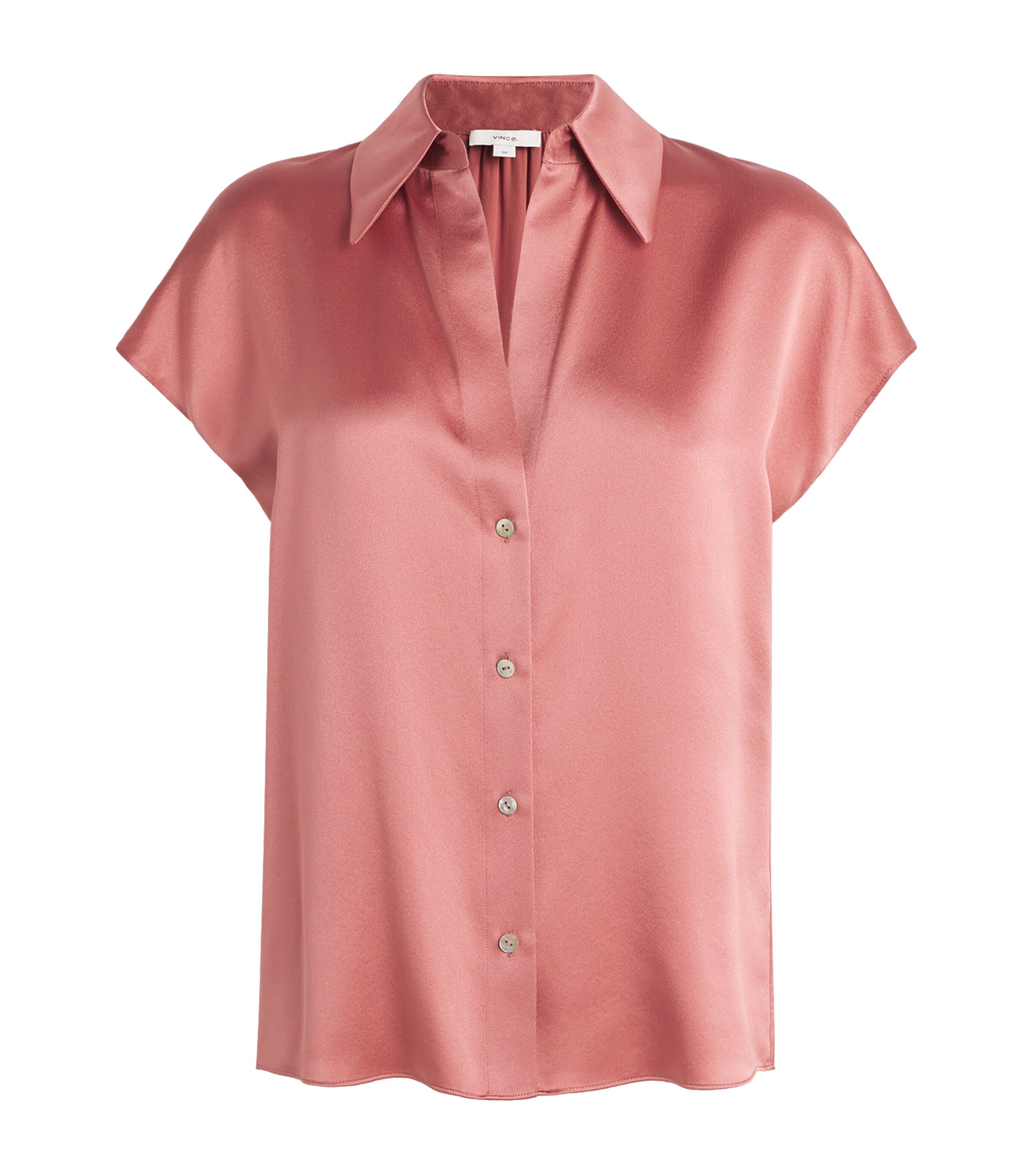 Vince Womens Silk Ruched-Back Button-Up Blouse Peony Wood Image 1