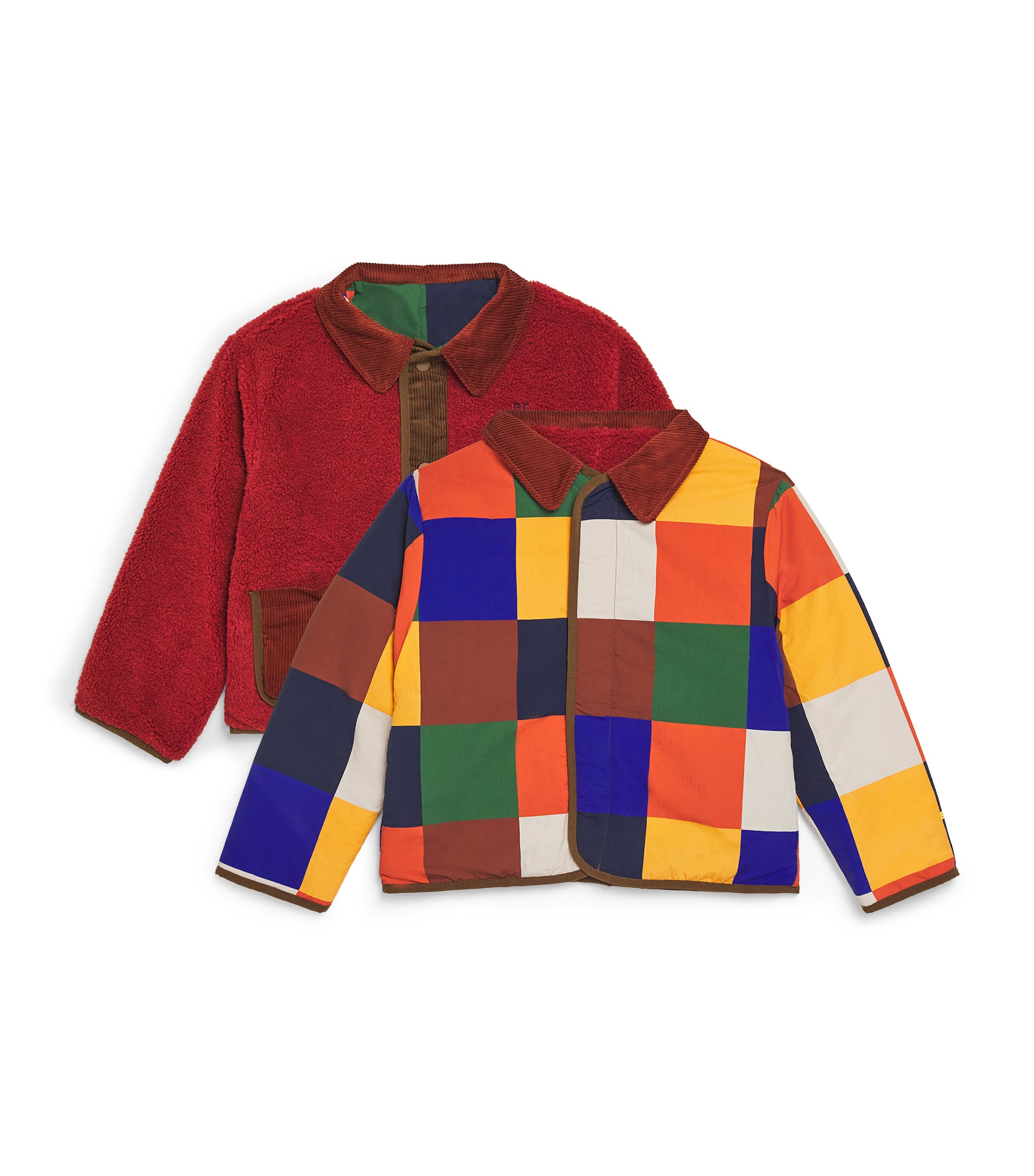 Bobo Choses Tiles Reversible Patchwork Corduroy-trimmed Jacket In Multi