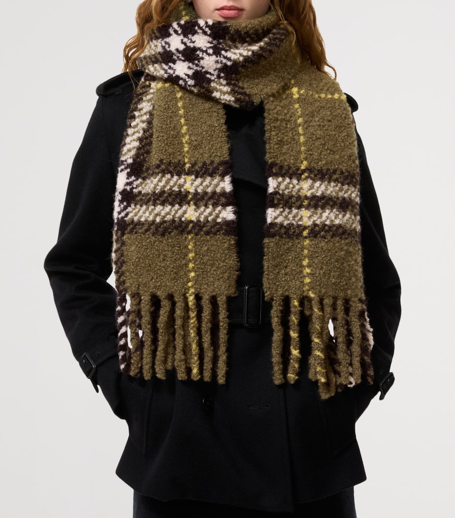 Burberry Alpaca-Blend Bouclé Check Scarf Pea Green Image 2