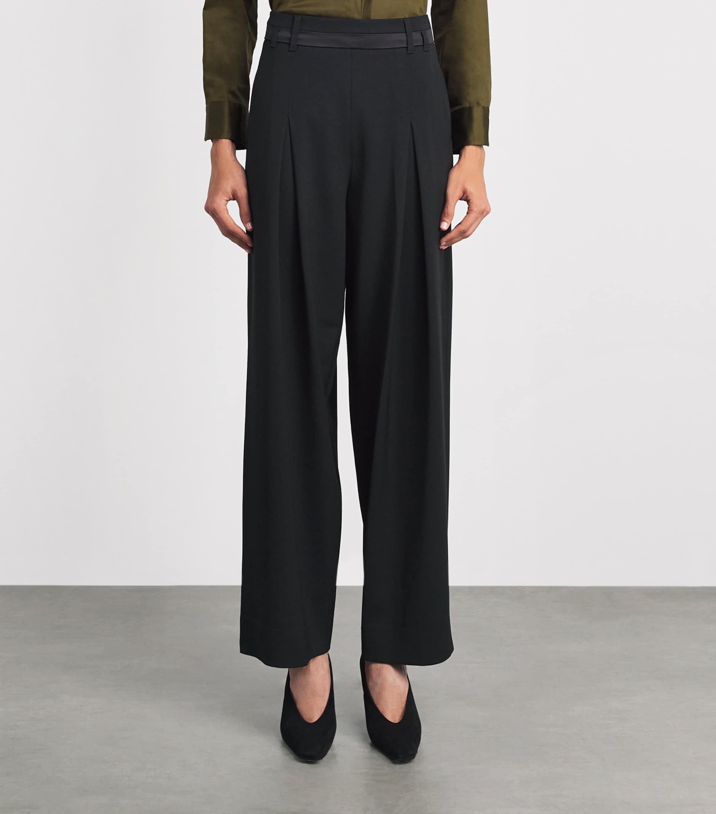 ME+EM Womens Wool-Blend Exaggerated Taper Tux Trousers Black Image 4