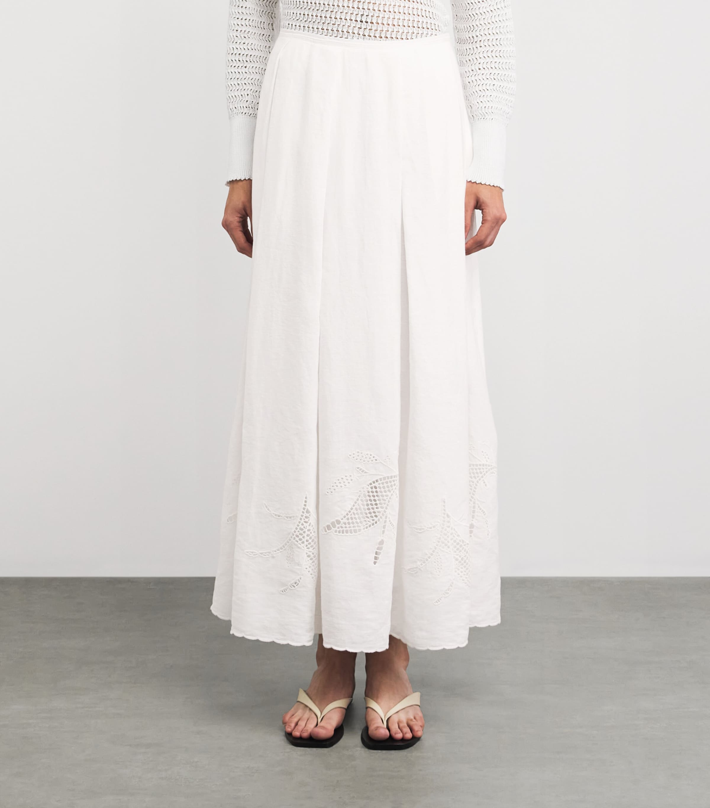 Lafayette 148 Womens Organic Linen Broderie Anglaise Maxi Skirt White White Image 4
