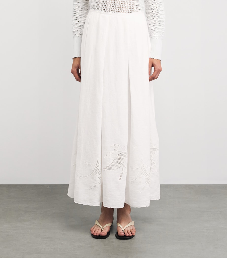 Lafayette 148 Womens Organic Linen Broderie Anglaise Maxi Skirt White White Image 4