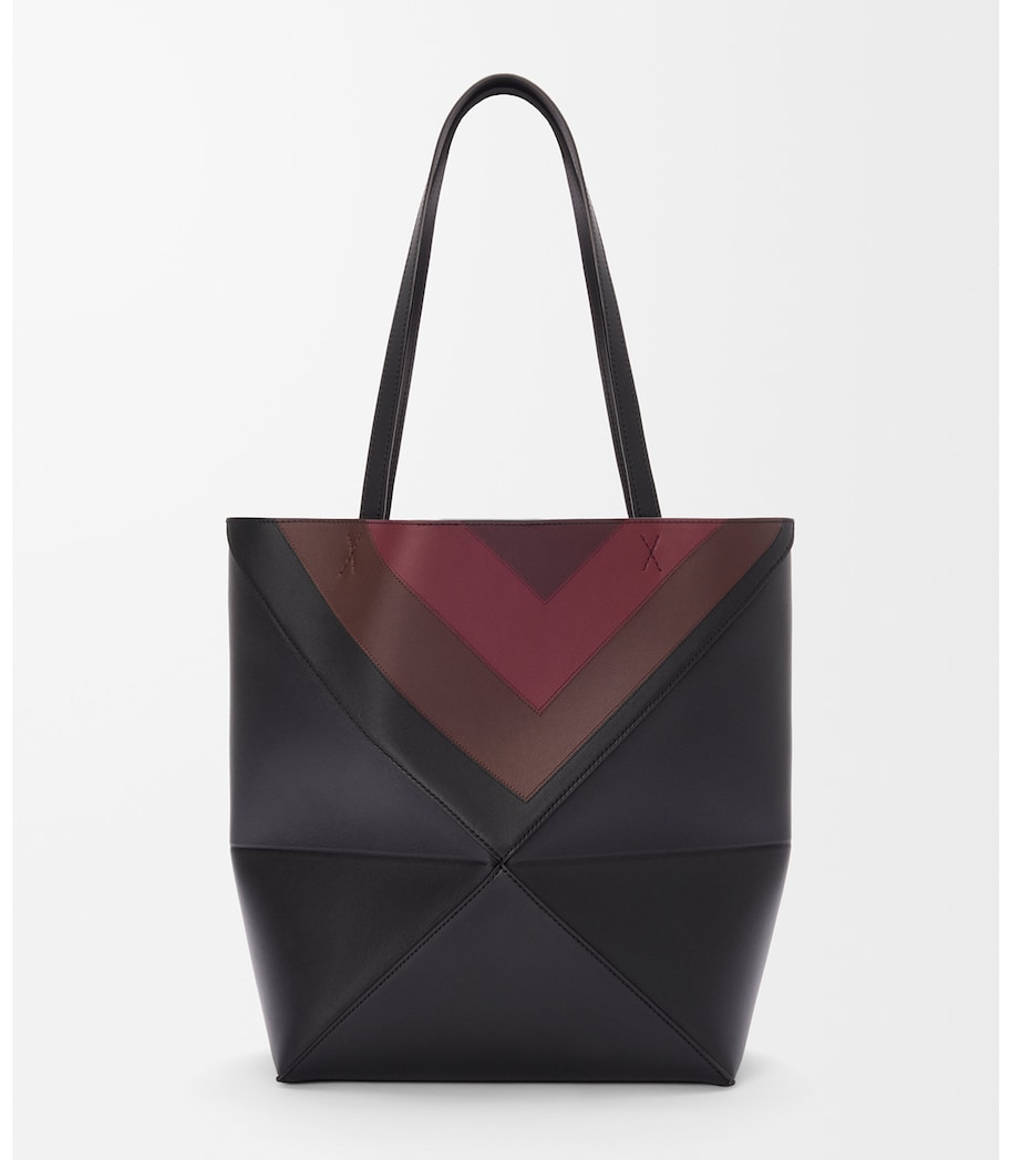 x Albers Medium Leather Puzzle Fold Tote Bag BLACK/BURGUNDY Image 3