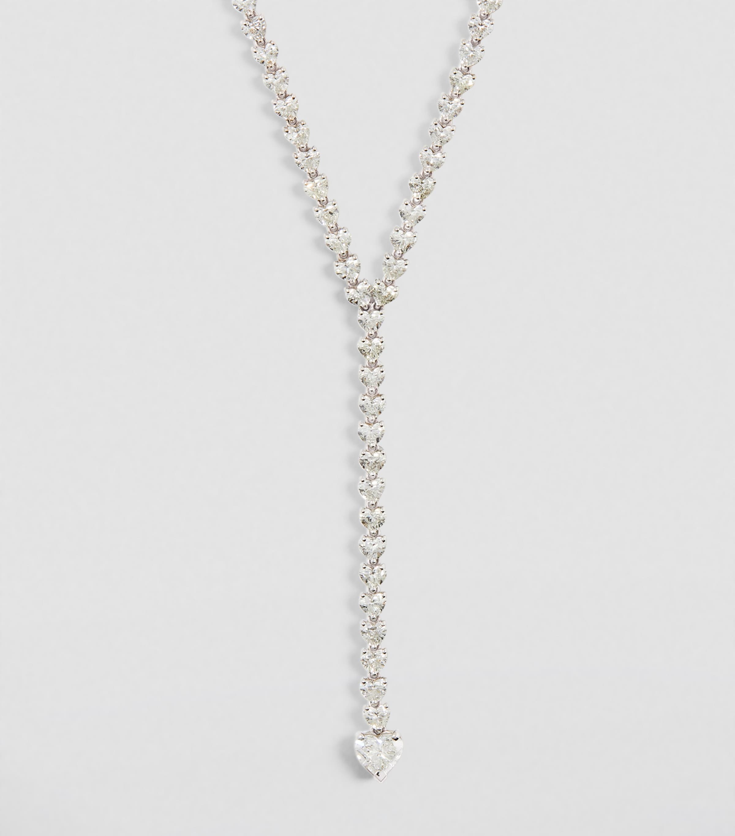 White Gold and Diamond Heart Y Drop Necklace WHITE GOLD Image 2