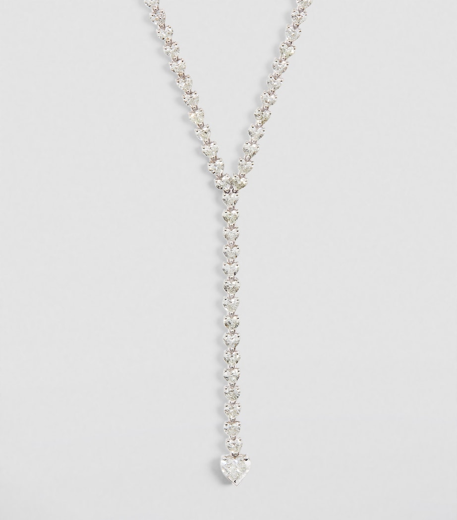 White Gold and Diamond Heart Y Drop Necklace WHITE GOLD Image 2
