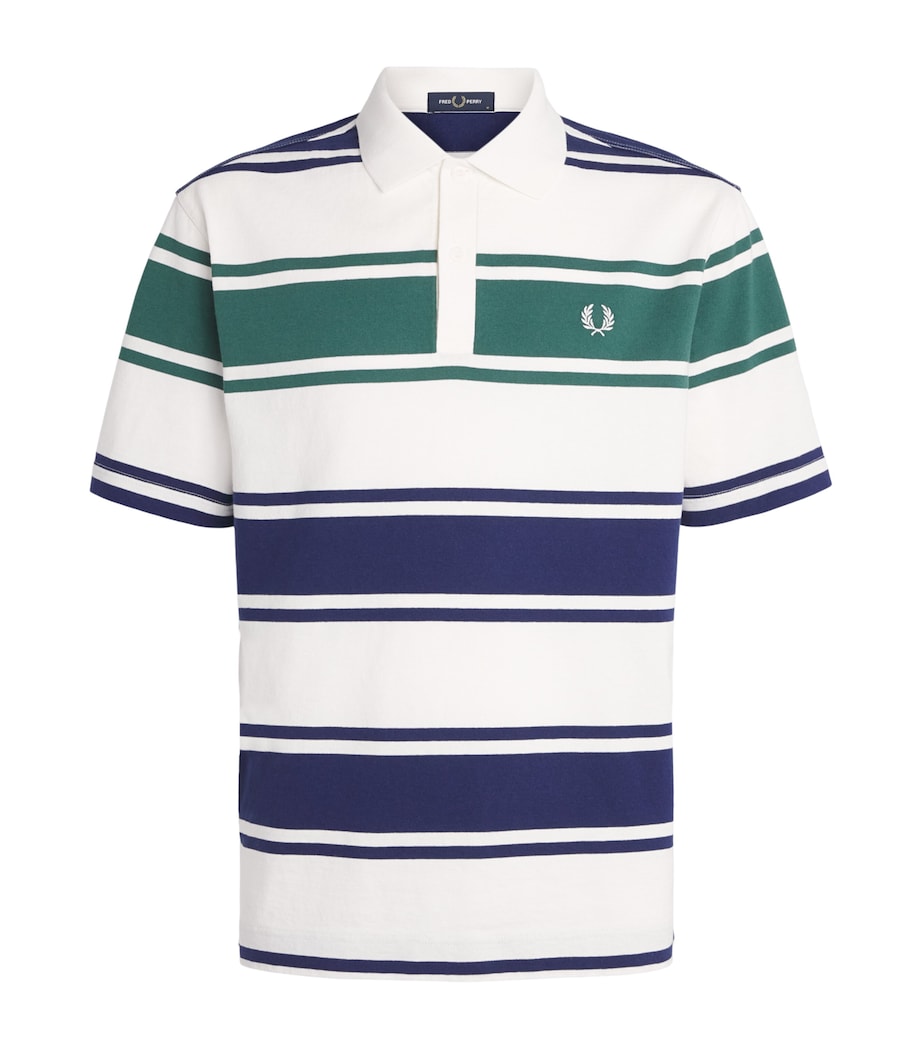 Fred Perry Mens Cotton Stripe Polo Shirt Snow White Image 1