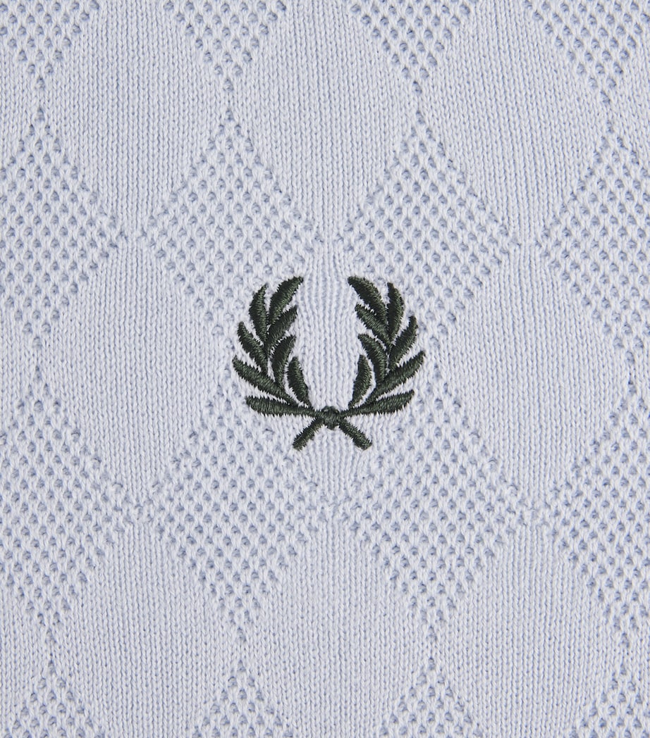 Fred Perry Mens Cotton Pointelle Polo shirt Dusky Blue Image 6