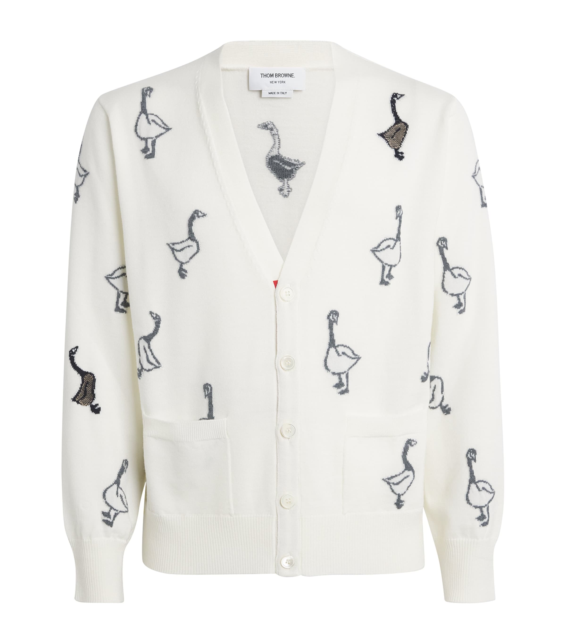 Thom Browne Virgin Wool-cotton Geese Cardigan In White