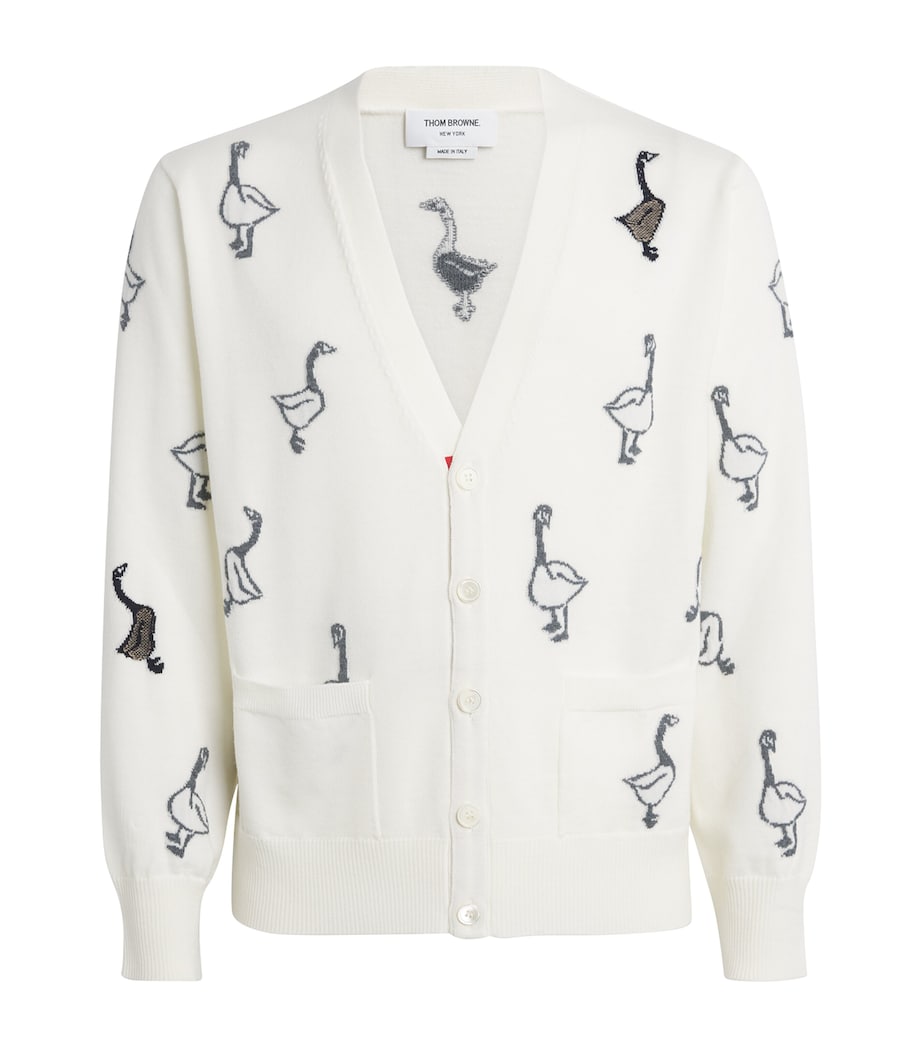 Virgin Wool-Cotton Geese Cardigan WHITE Image 1