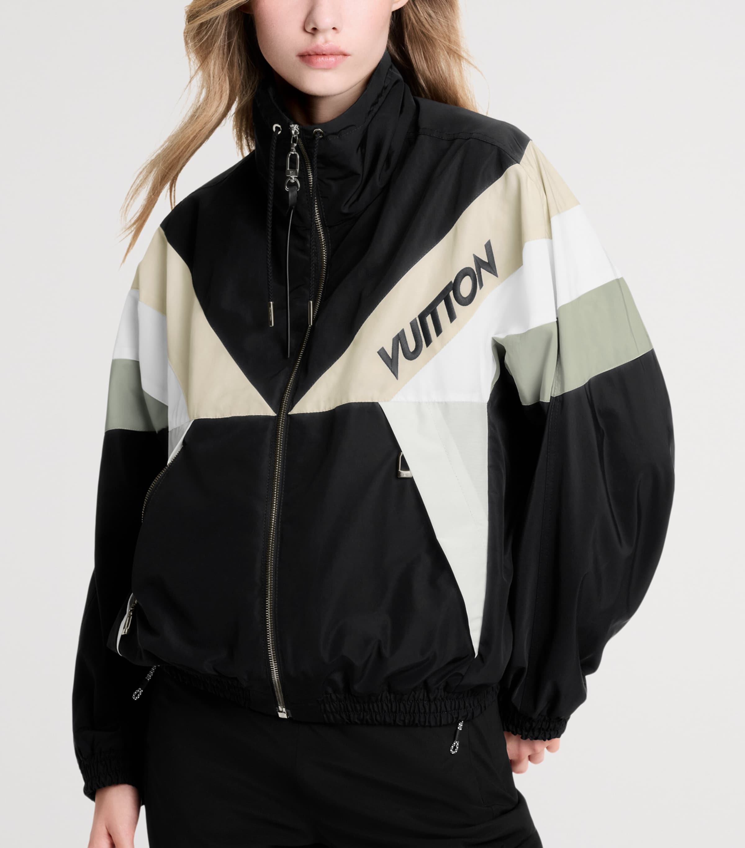 Cotton-Blend Colour-Block Windbreaker Jacket BLACK Image 2