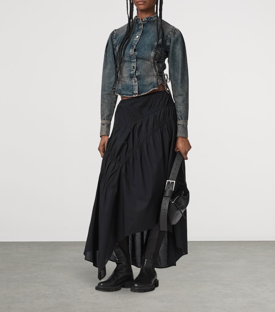 AllSaints Womens Denim Lace-Up Evanna Shirt Tinted Indigo Image 5