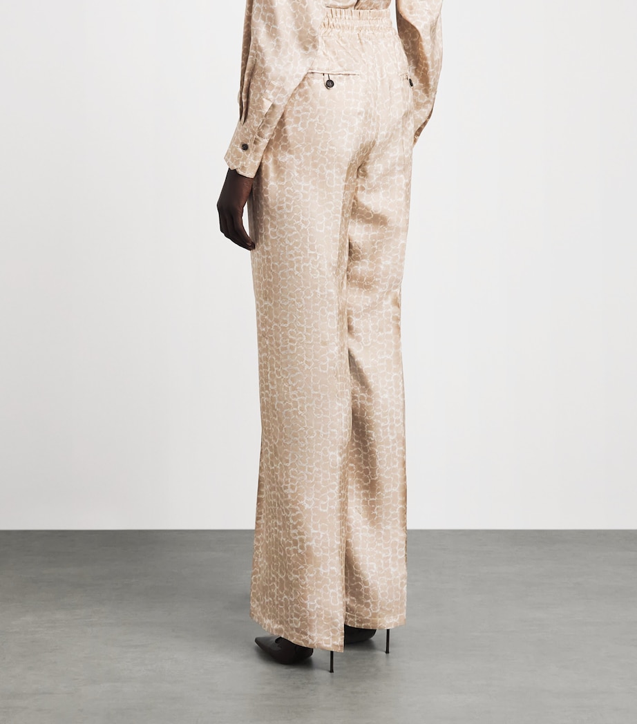 Kiton Womens Silk Printed Pleated Drawstring Trousers Light Beige Print Image 4