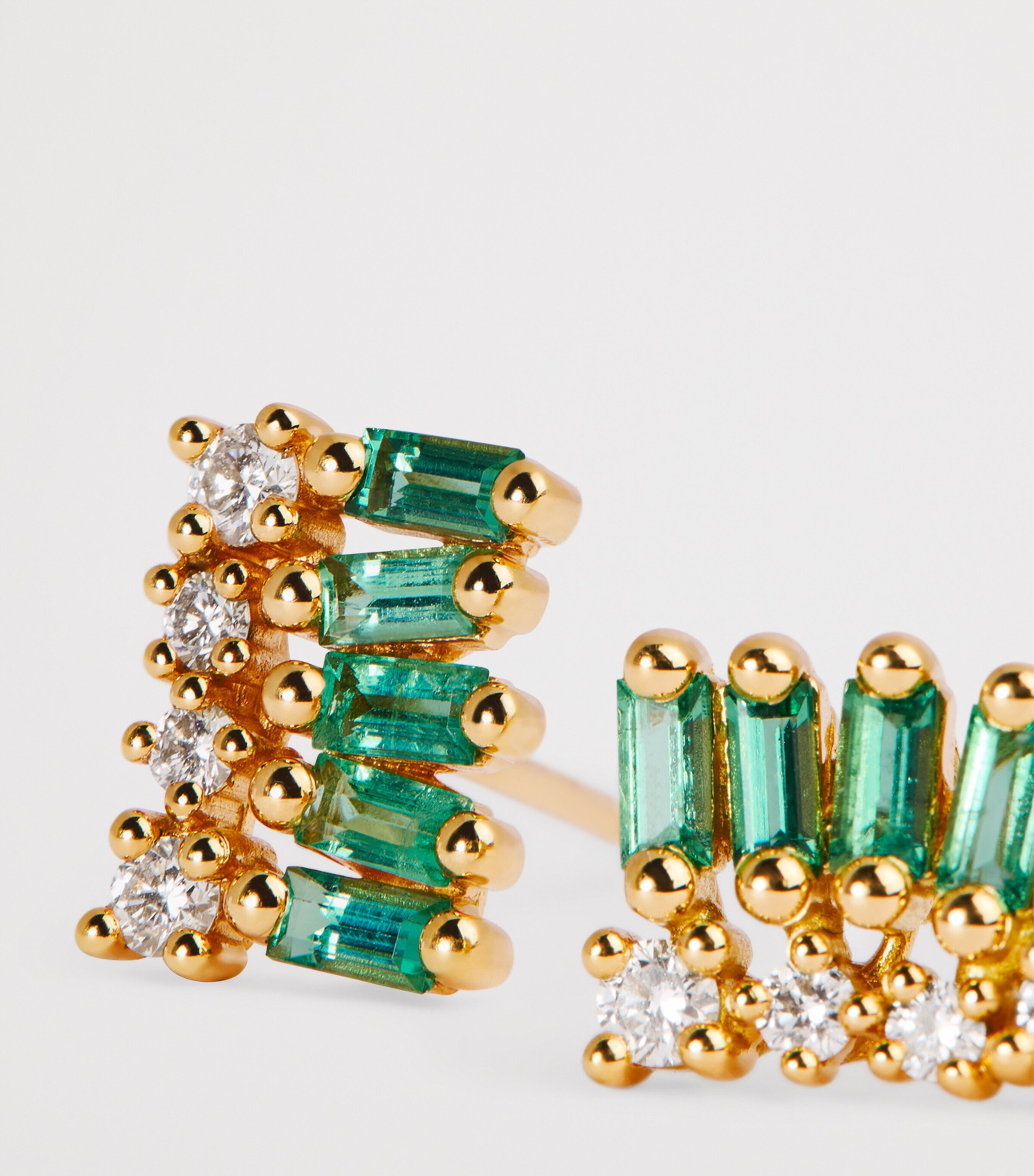 Yellow Gold, Diamond and Emerald Short Stack Stud Earrings 18K YG/EMER Image 6