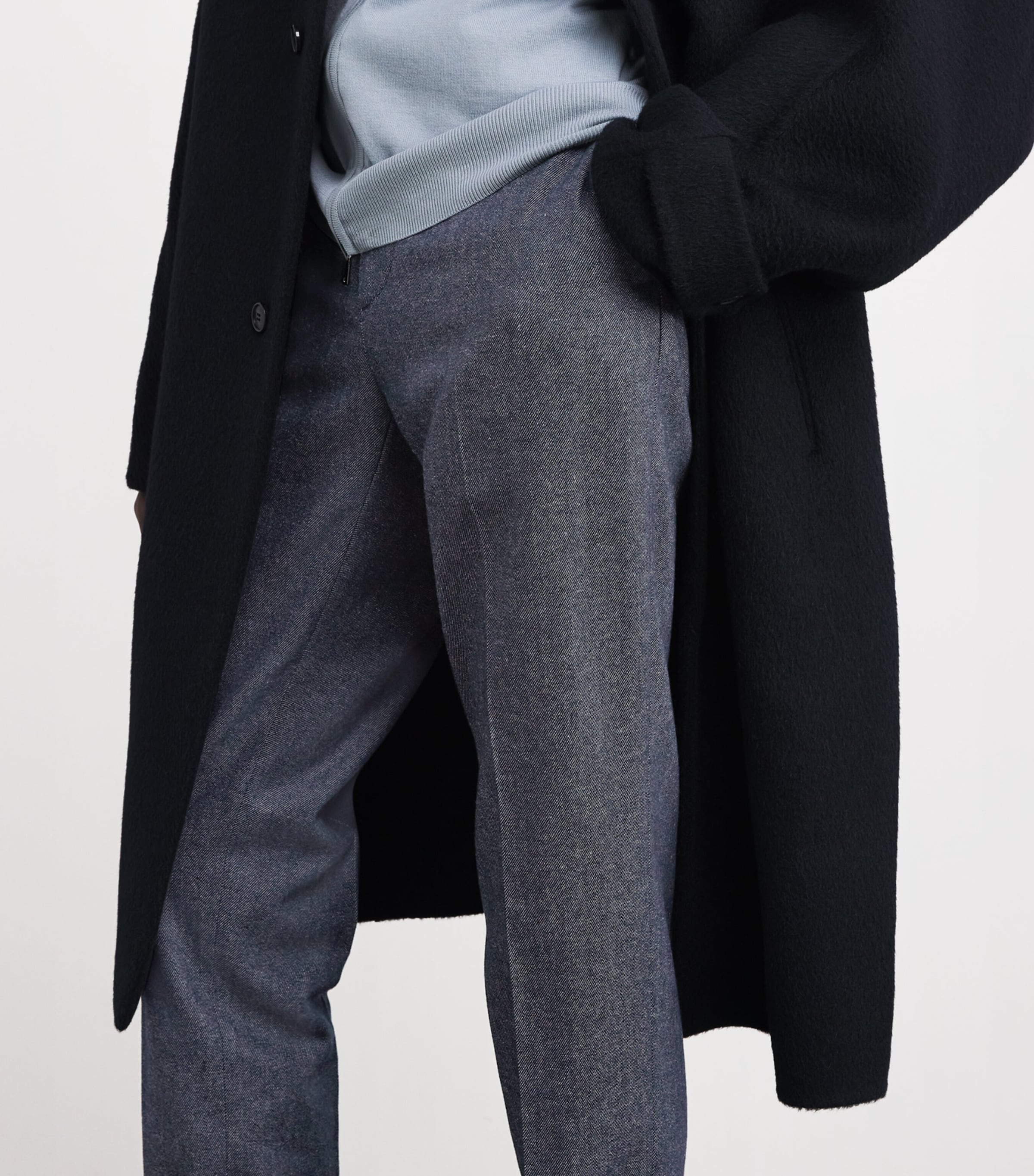 Cotton-Blend Flat Front Trousers 01 BLUE NAVY Image 6