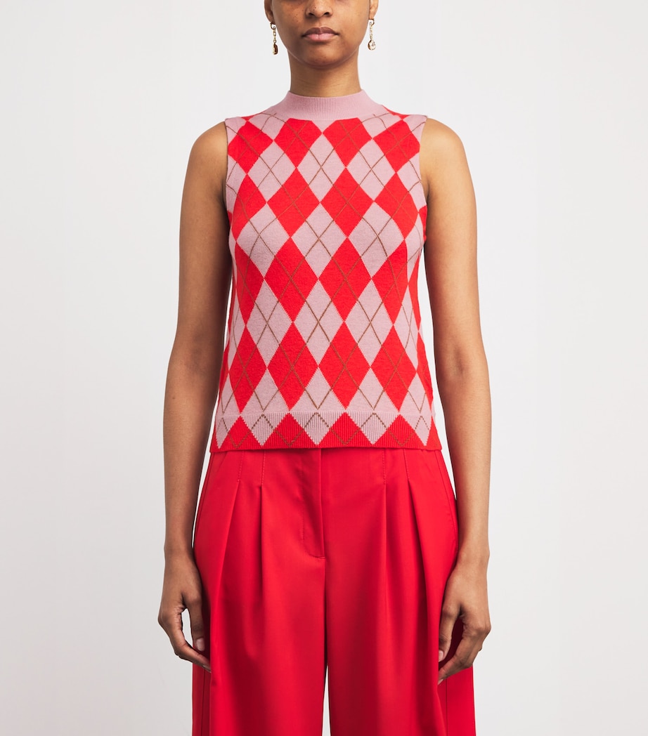 Wool-Cashmere Argyle Sweater Vest SMOKE PINK/POPPY RED Image 3
