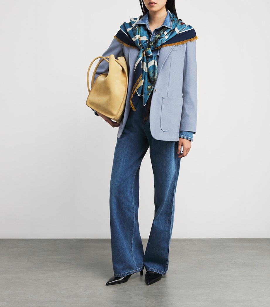 Wool-Silk Botanical Square Scarf LIGHT BLUE Image 3