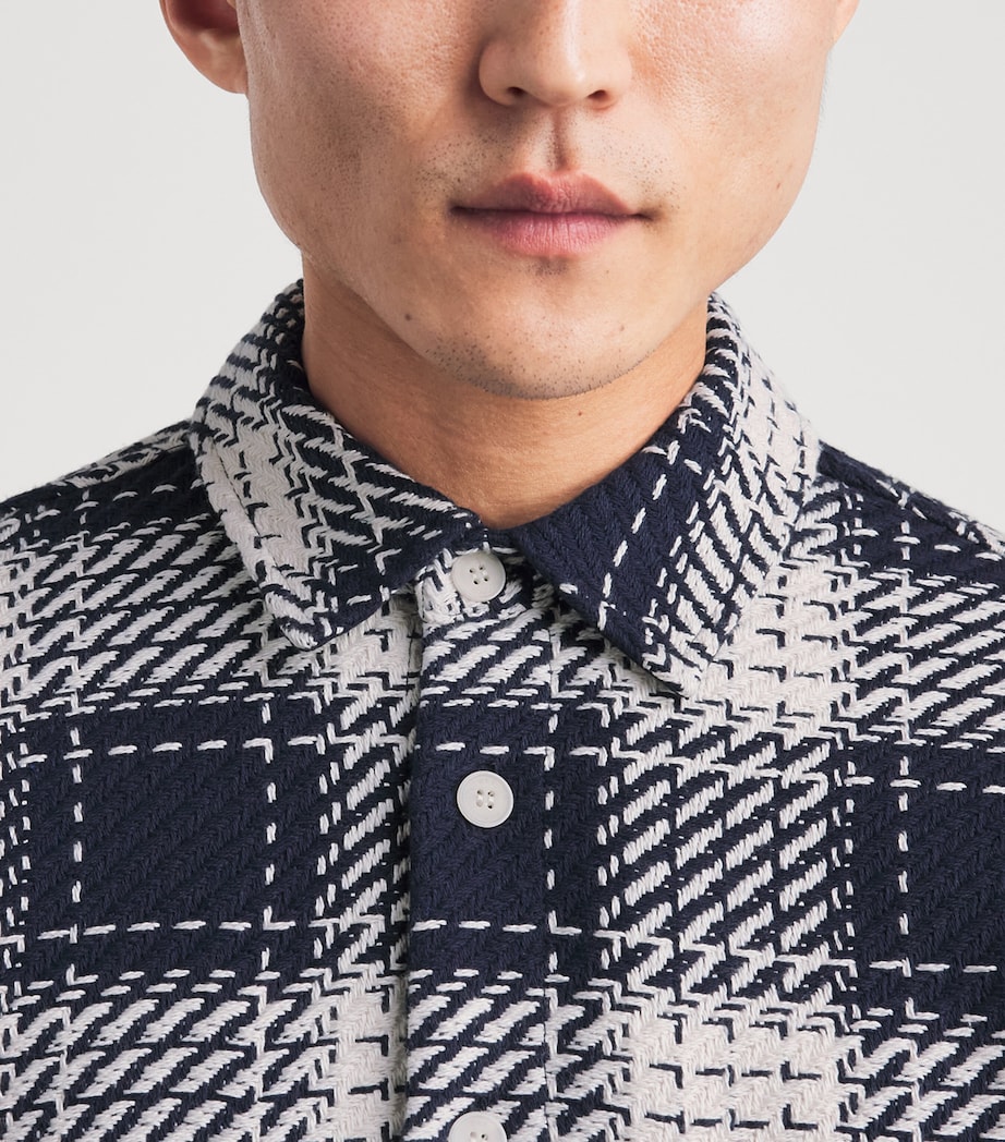 Wax London Mens Beatnik Check Whiting Overshirt Marine Image 3