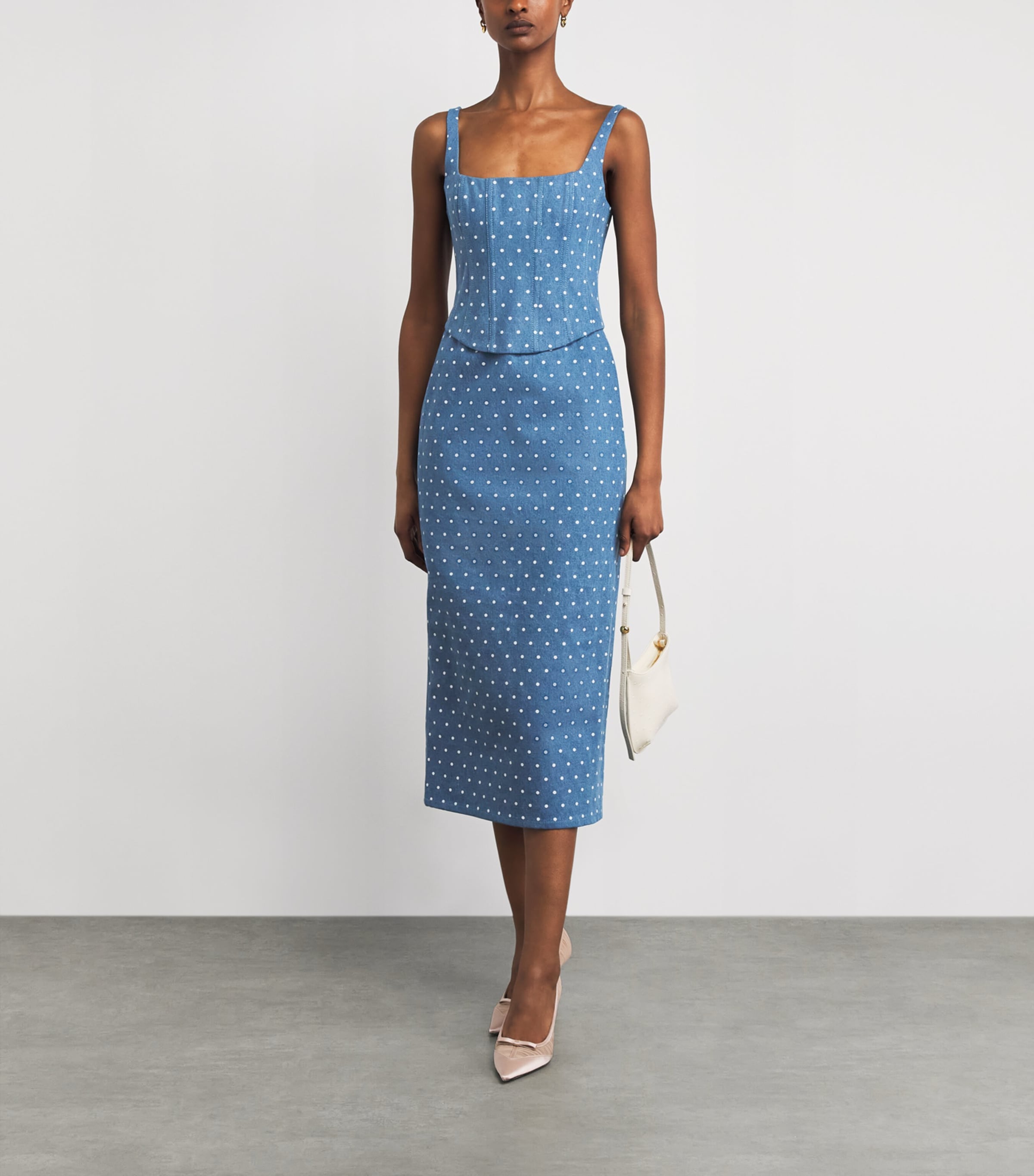 Carolina Herrera Womens Denim Polka-Dot Midi Dress Light Blue Image 2