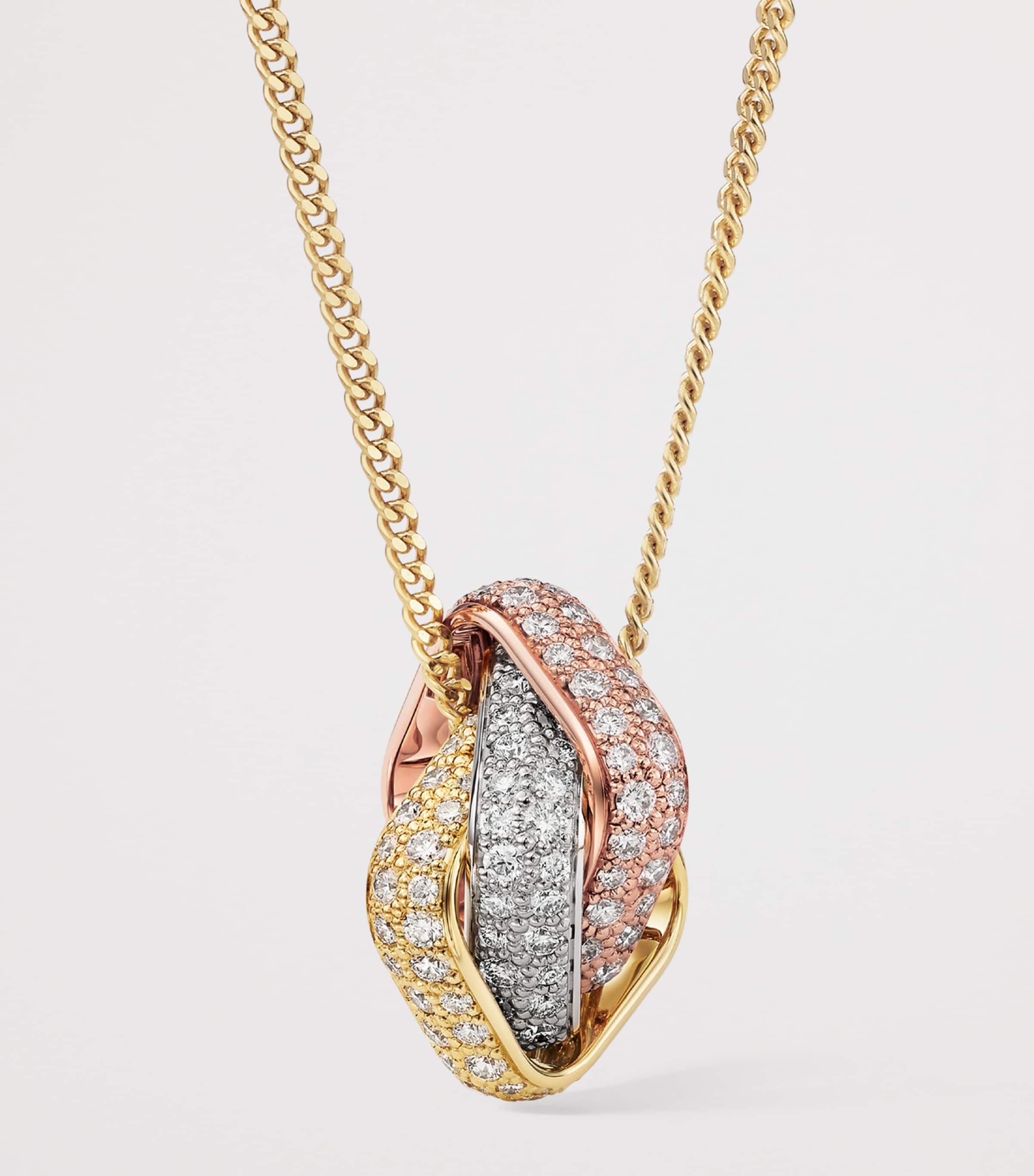 Mixed Gold and Diamond Trinity Box Necklace YLLW/ROSE/WHITE GOLD Image 4