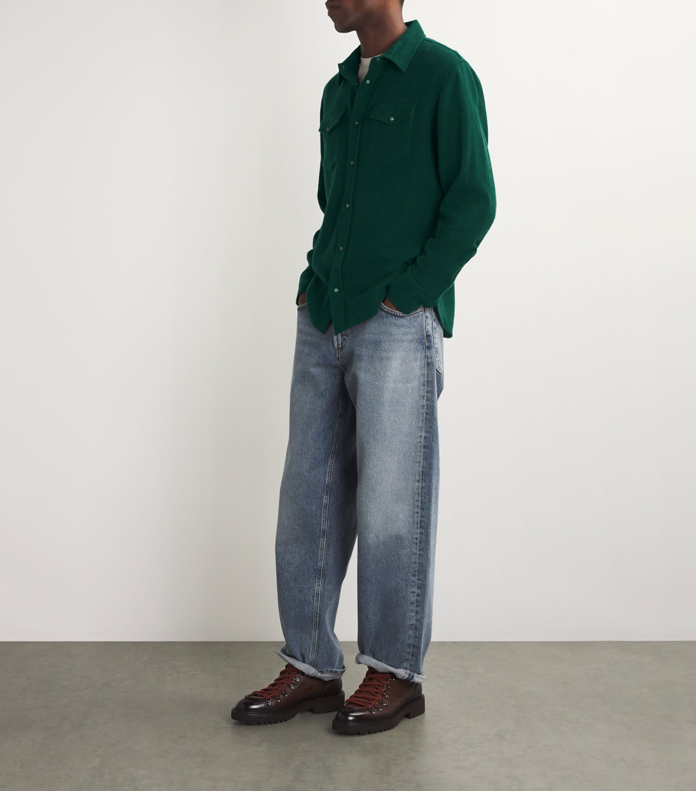 Unisex Cashmere Press-Stud Overshirt FOREST GREEN Image 2