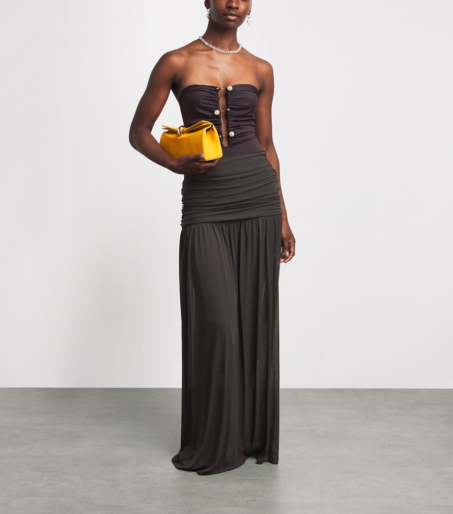 Moré Noir Womens Crepe Nova Maxi Skirt Bitter Chocolate Image 2