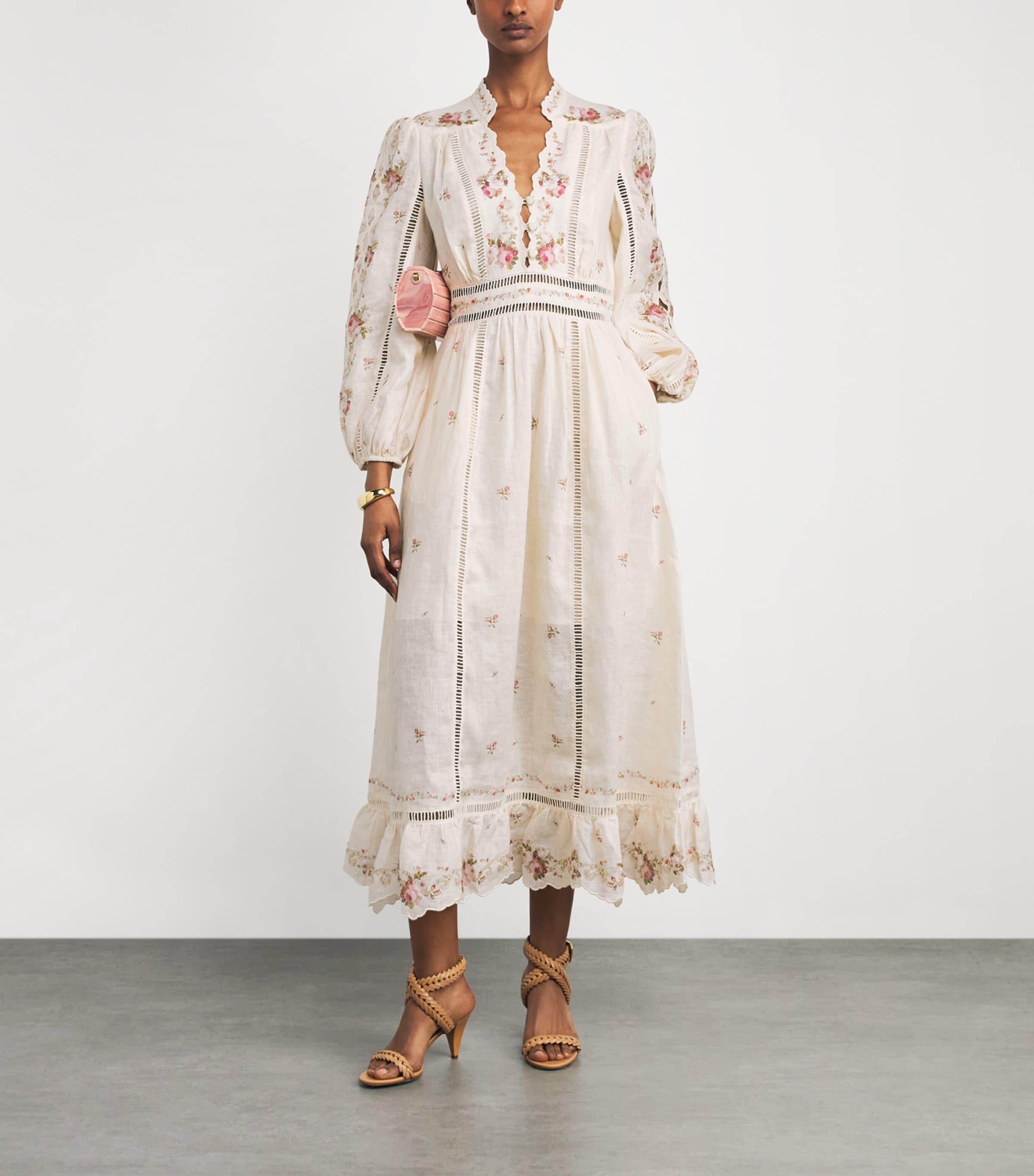 Linen Patience Midi Dress CREAM/PINK ROSECPKR Image 2