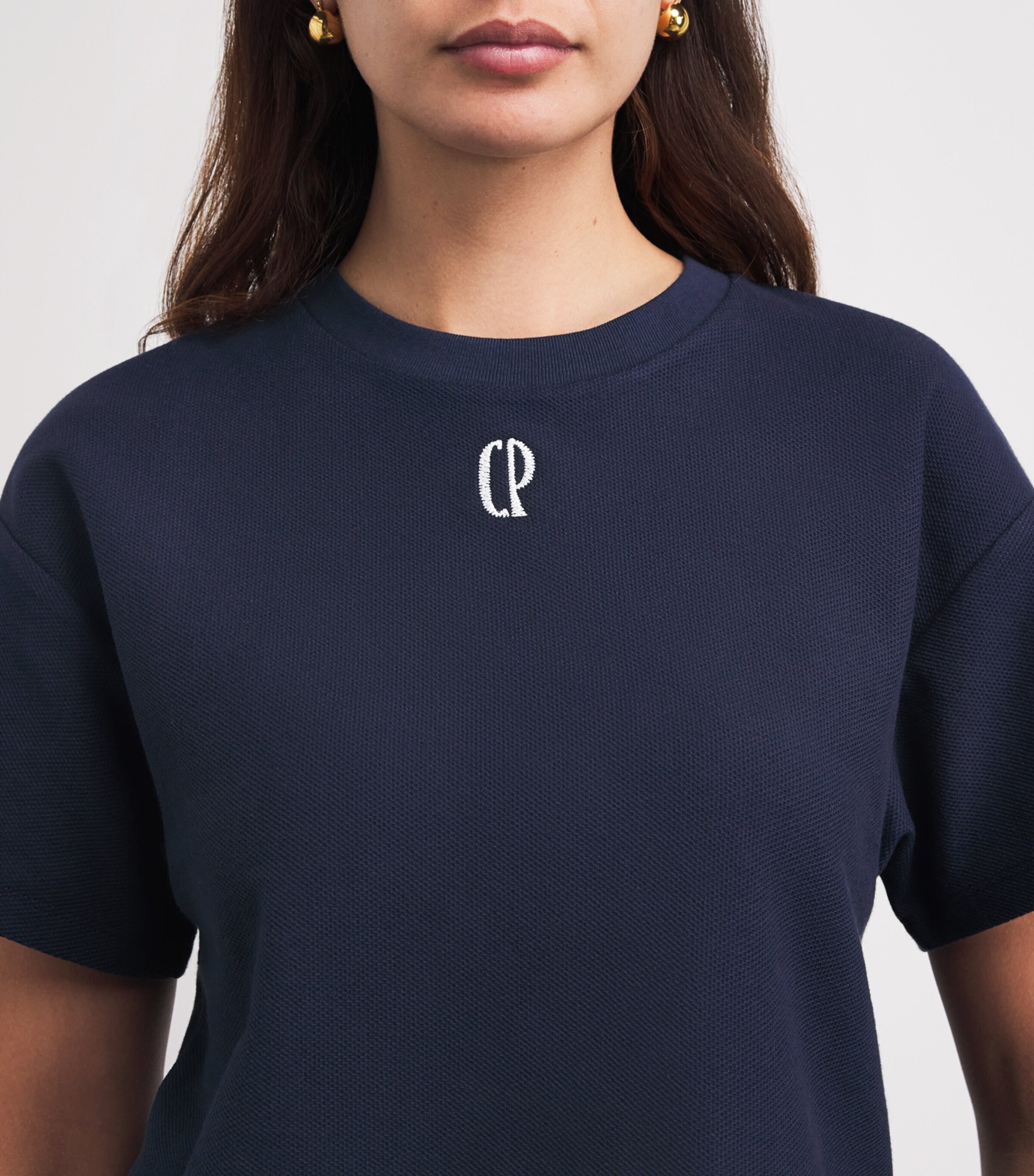 Claudie Pierlot Womens Cotton Logo-Embroidered T-Shirt Navy Image 3