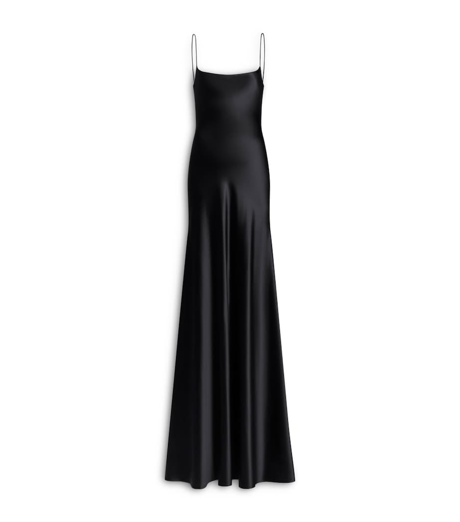 Alaïa Womens Silk Satin Maxi Dress Noir Image 1