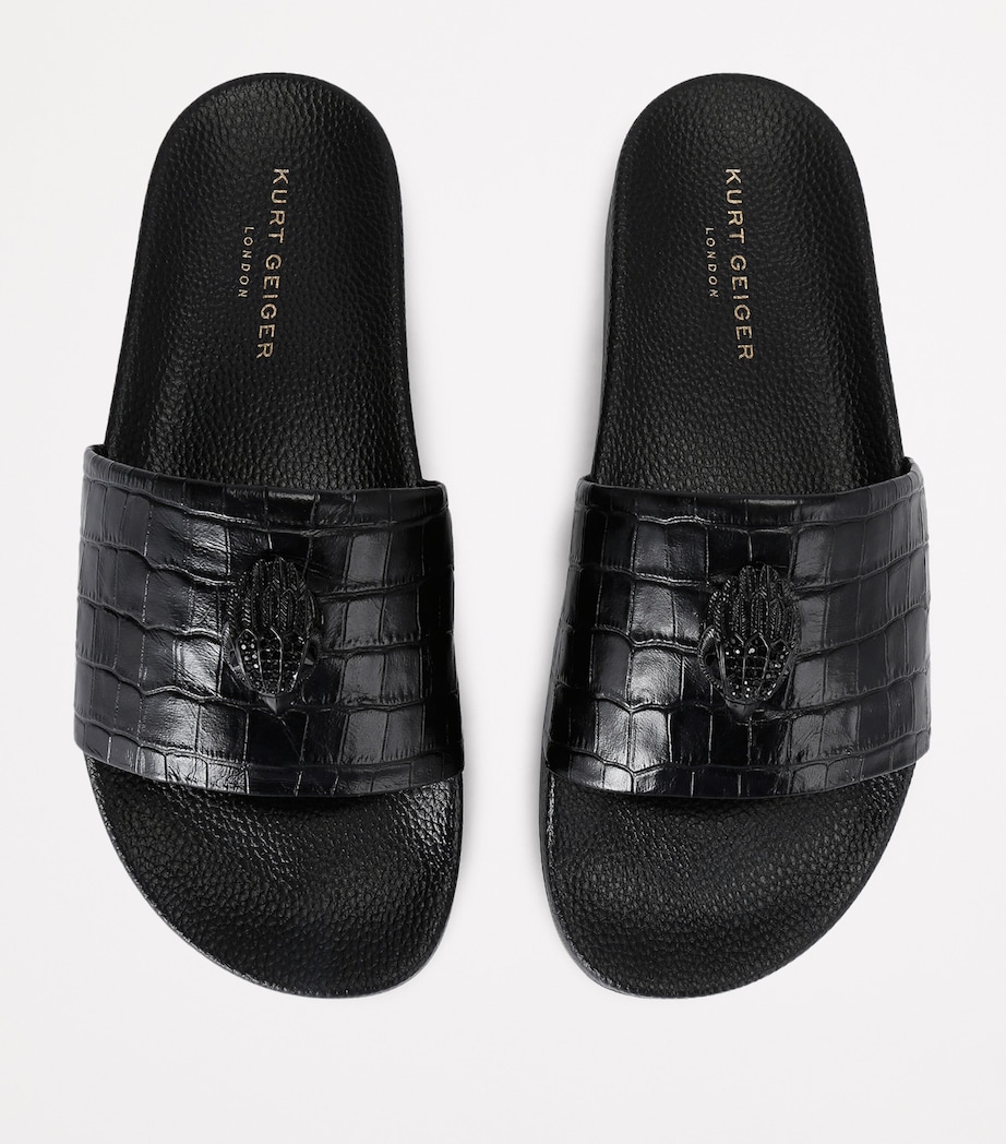 Leather Croc-Embossed Eagle Slides BLACK Image 4