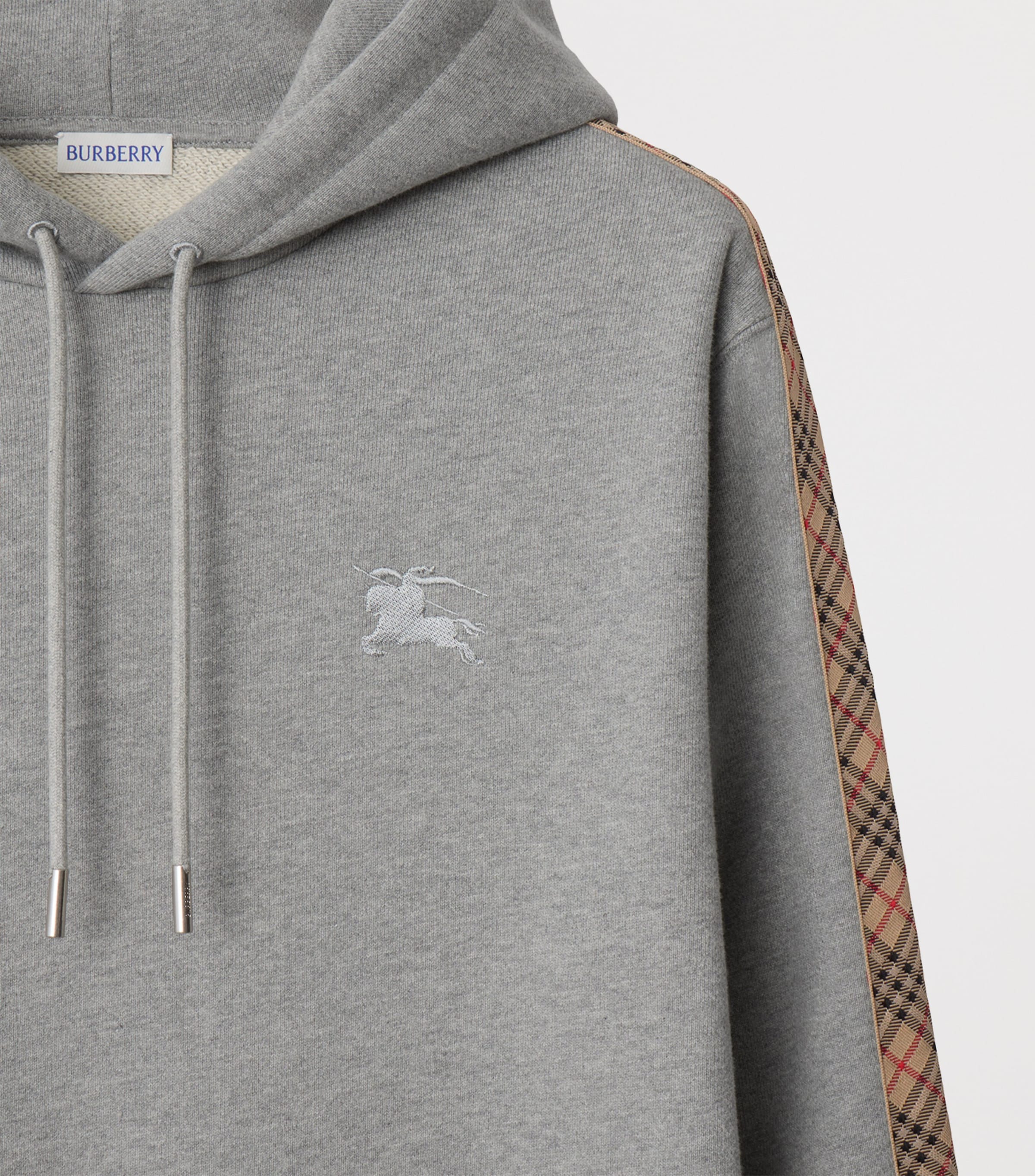 Cotton Check-Trim Hoodie PALE GREY MELANGE Image 4