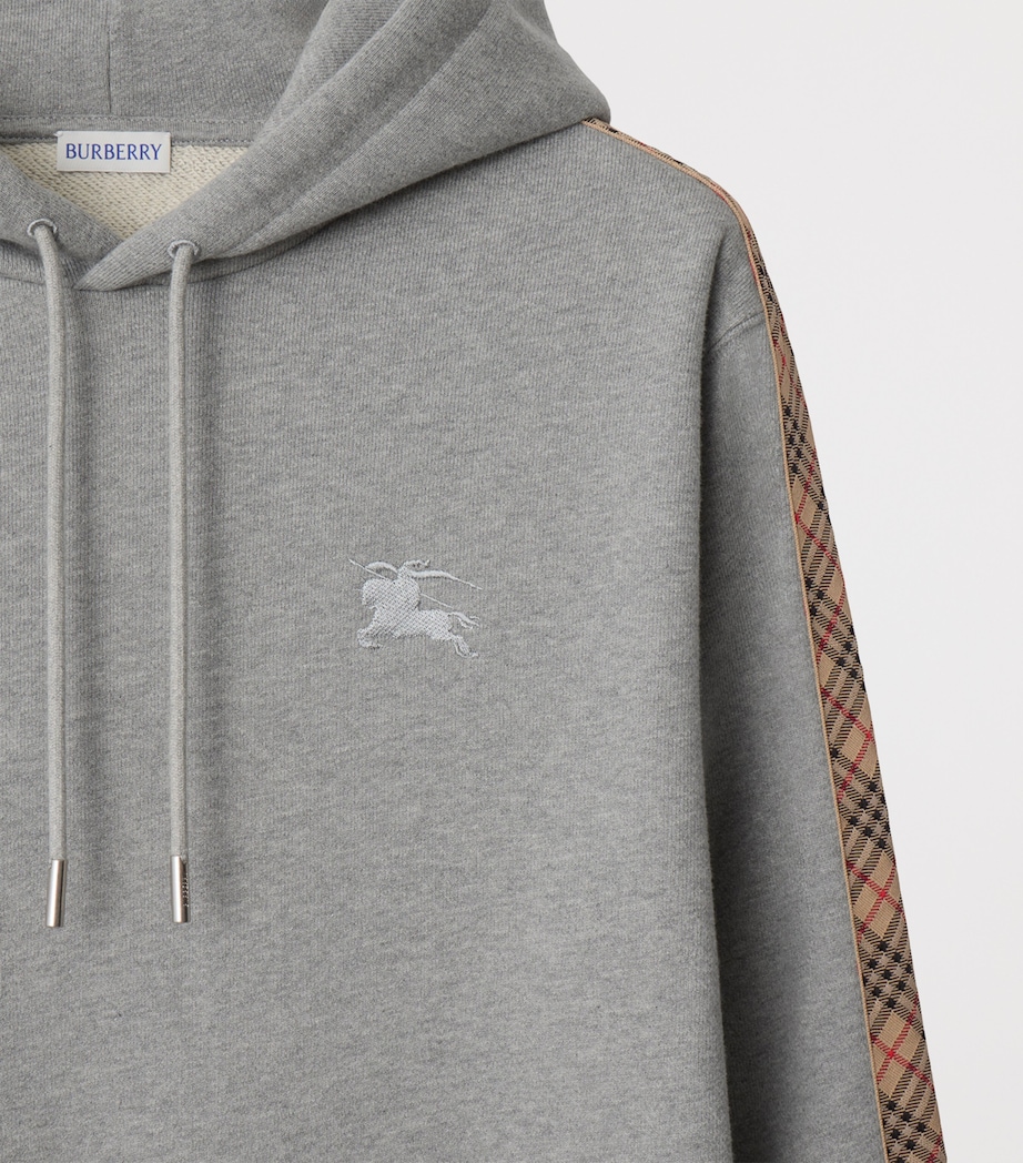 Cotton Check-Trim Hoodie PALE GREY MELANGE Image 4