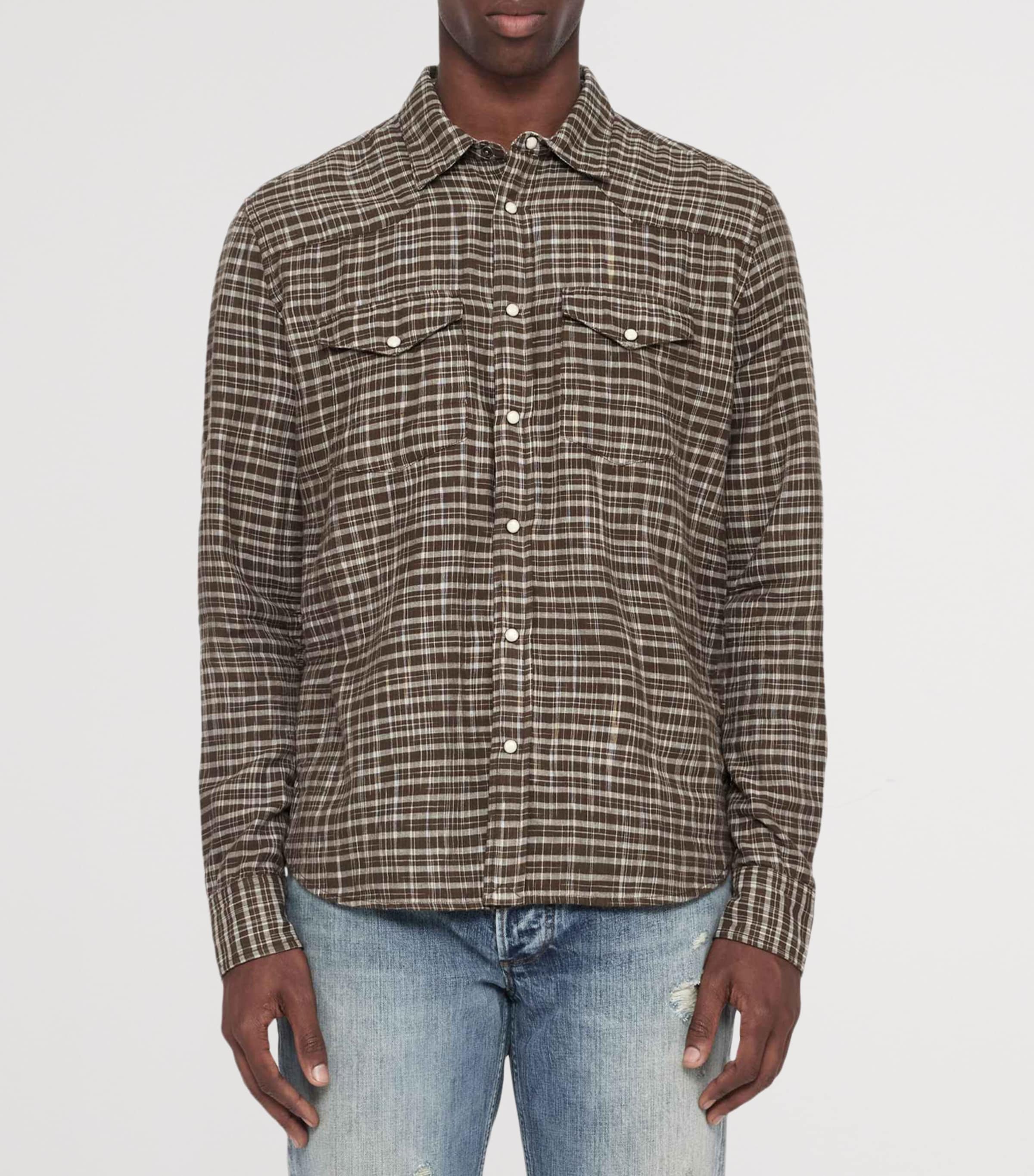 AllSaints Mens Organic Cotton Court Shirt Khaki Brown Image 3