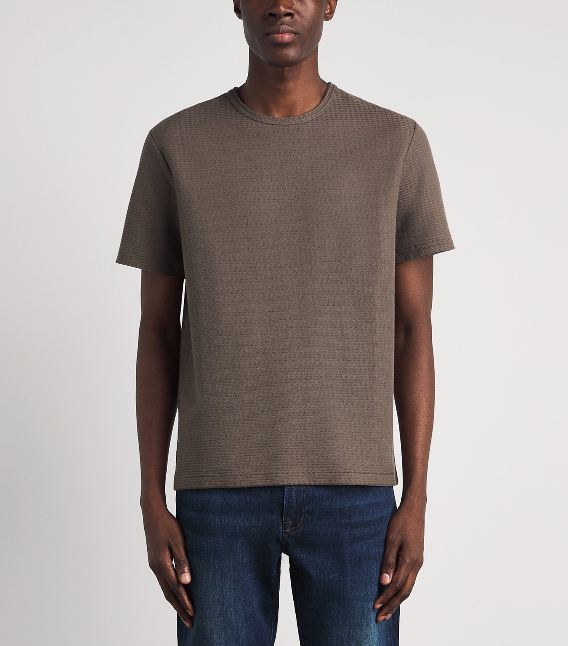 FRAME Mens Cotton Jacquard T-Shirt Soft Taupe Image 4
