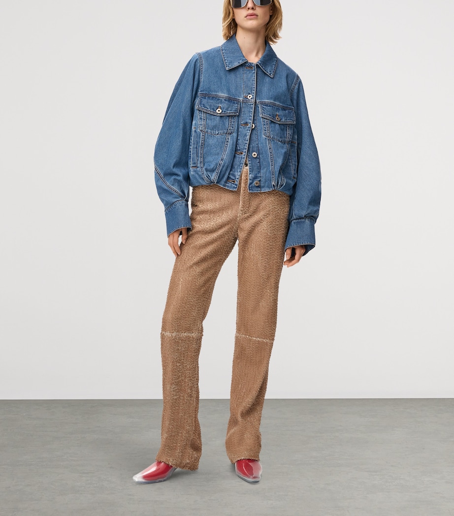 LOEWE Womens Frayed Leather Trousers Beige Image 2