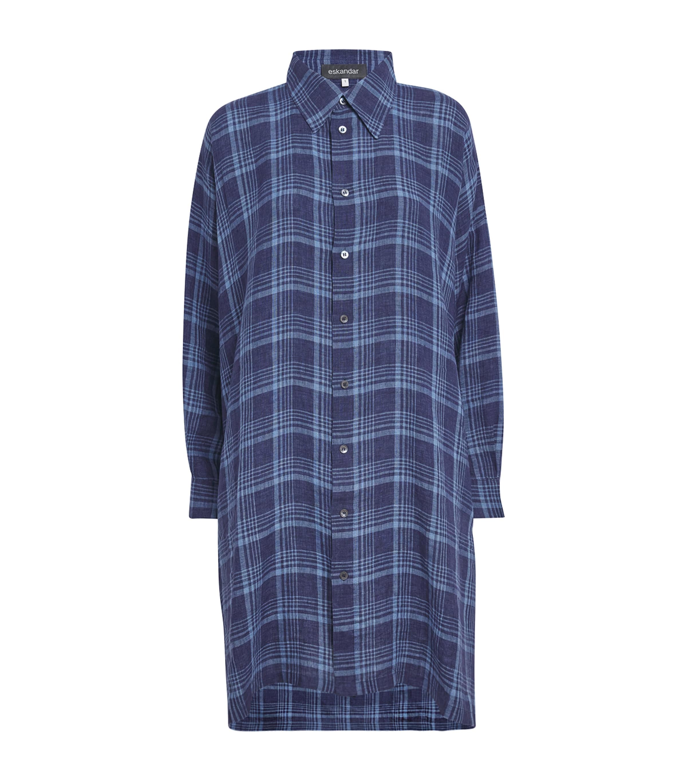 Eskandar Linen Check Longline Shirt