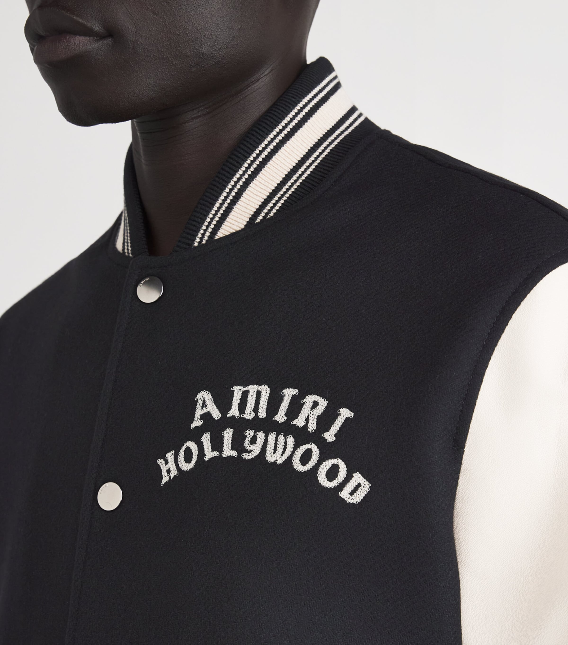 AMIRI Mens Leather-Trim Hollywood Bomber Jacket Black Image 6
