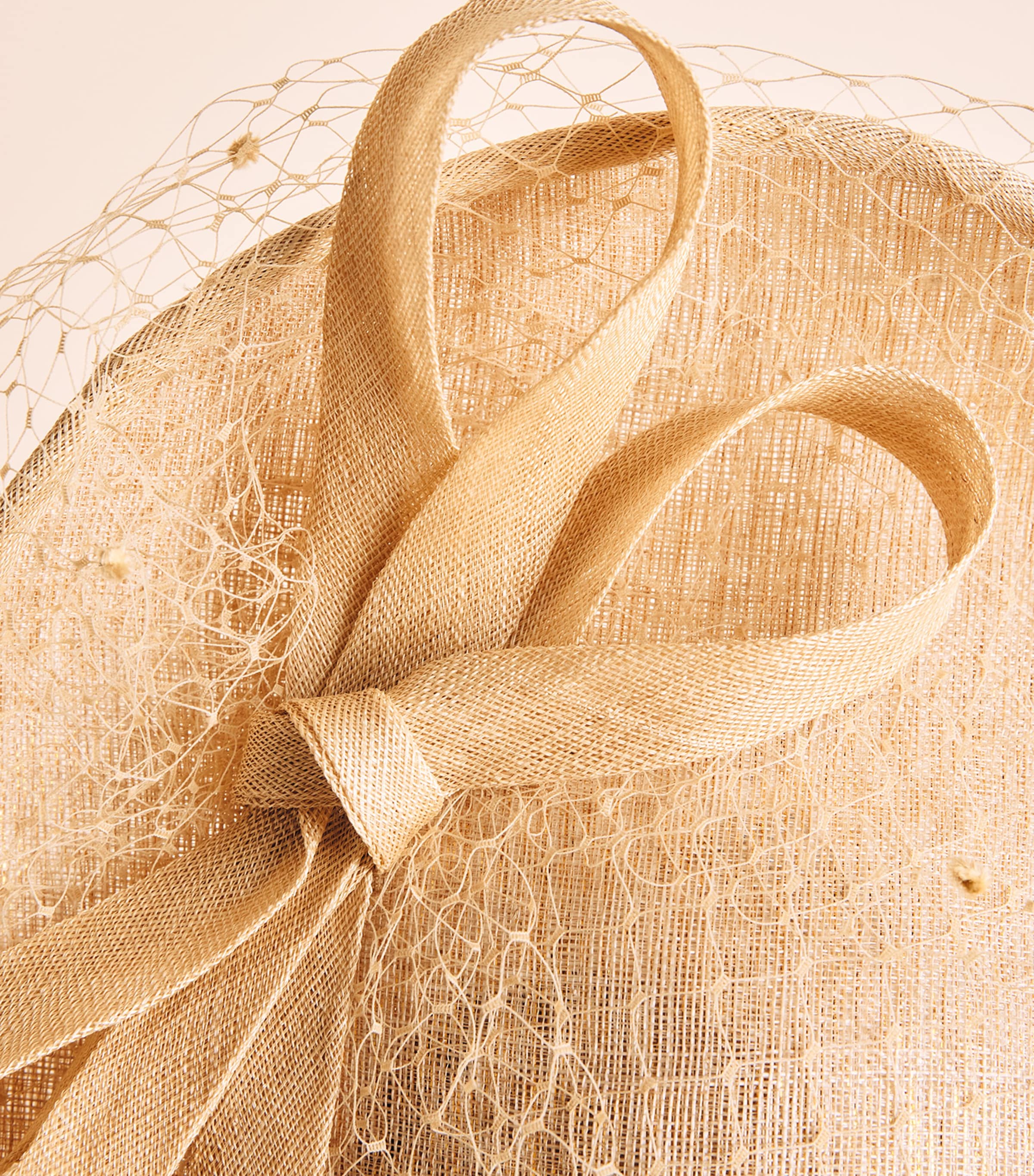 Rachel Trevor-Morgan Straw Leaf Disk and Veil Fascinator Gold Image 5