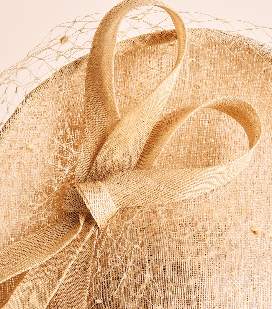 Rachel Trevor-Morgan Straw Leaf Disk and Veil Fascinator Gold Image 5