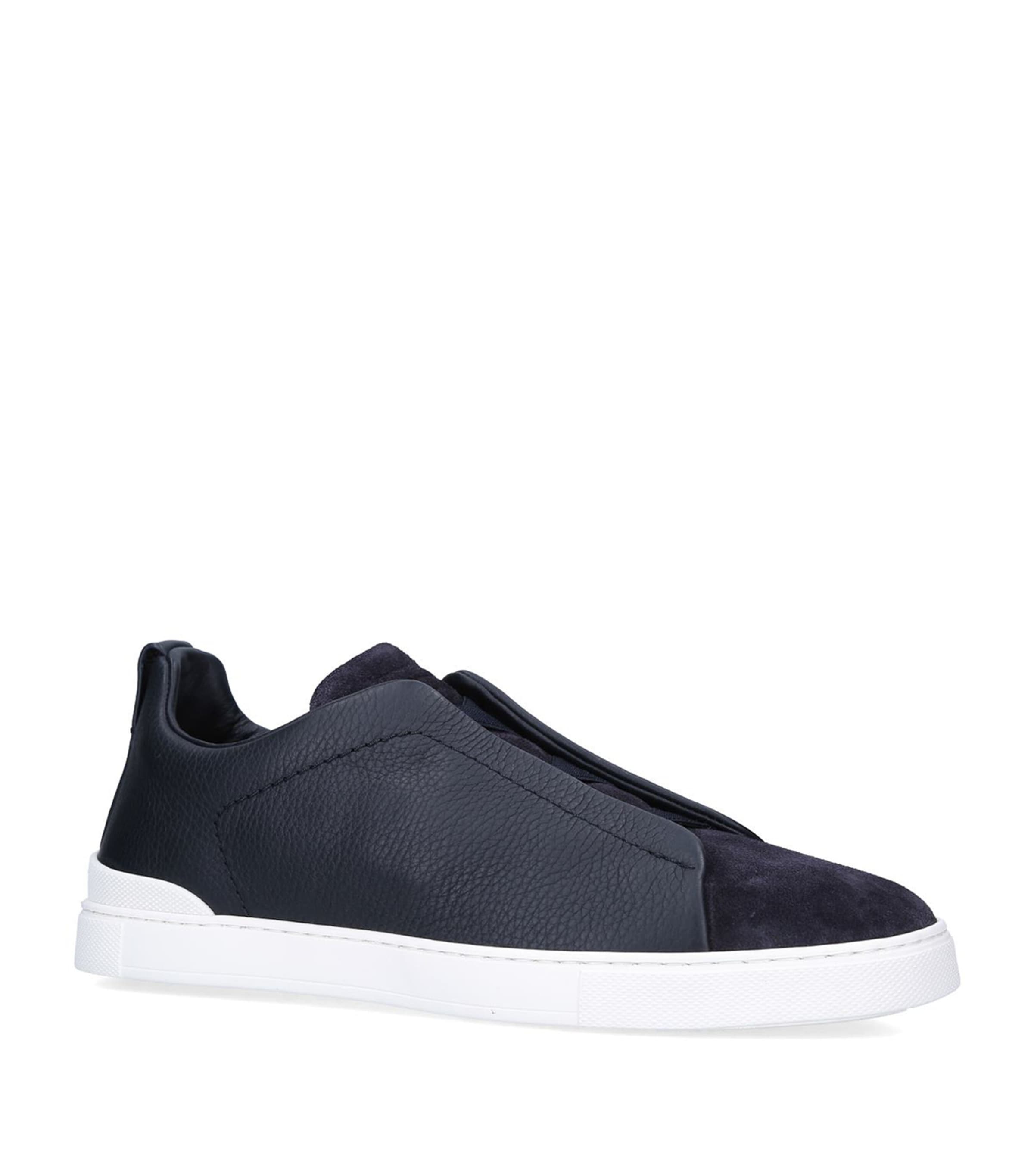 Zegna Leather Triple Stitch Sneakers Navy Image 1