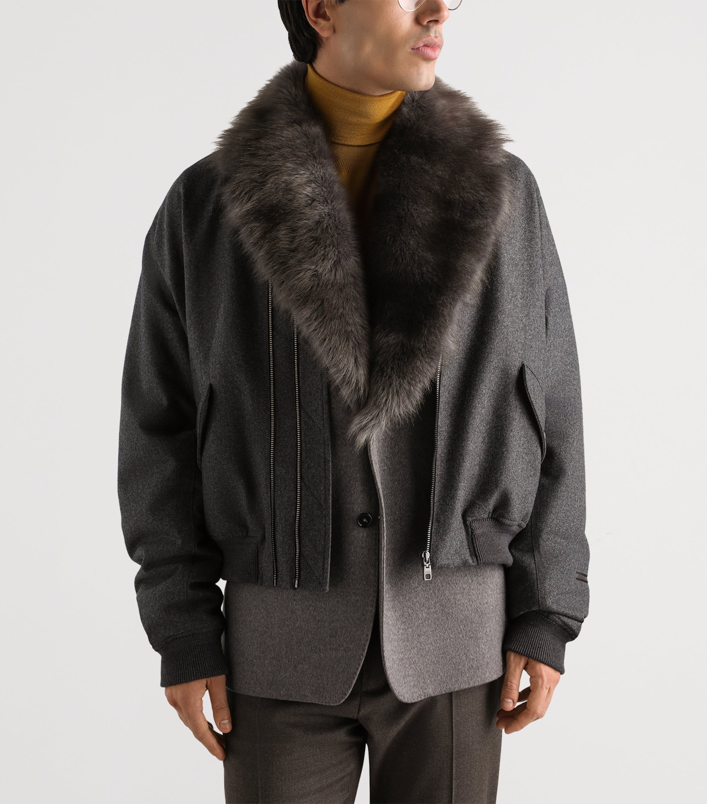 Dolce&Gabbana Mens Virgin Wool Bomber Jacket Melange Grey Image 4