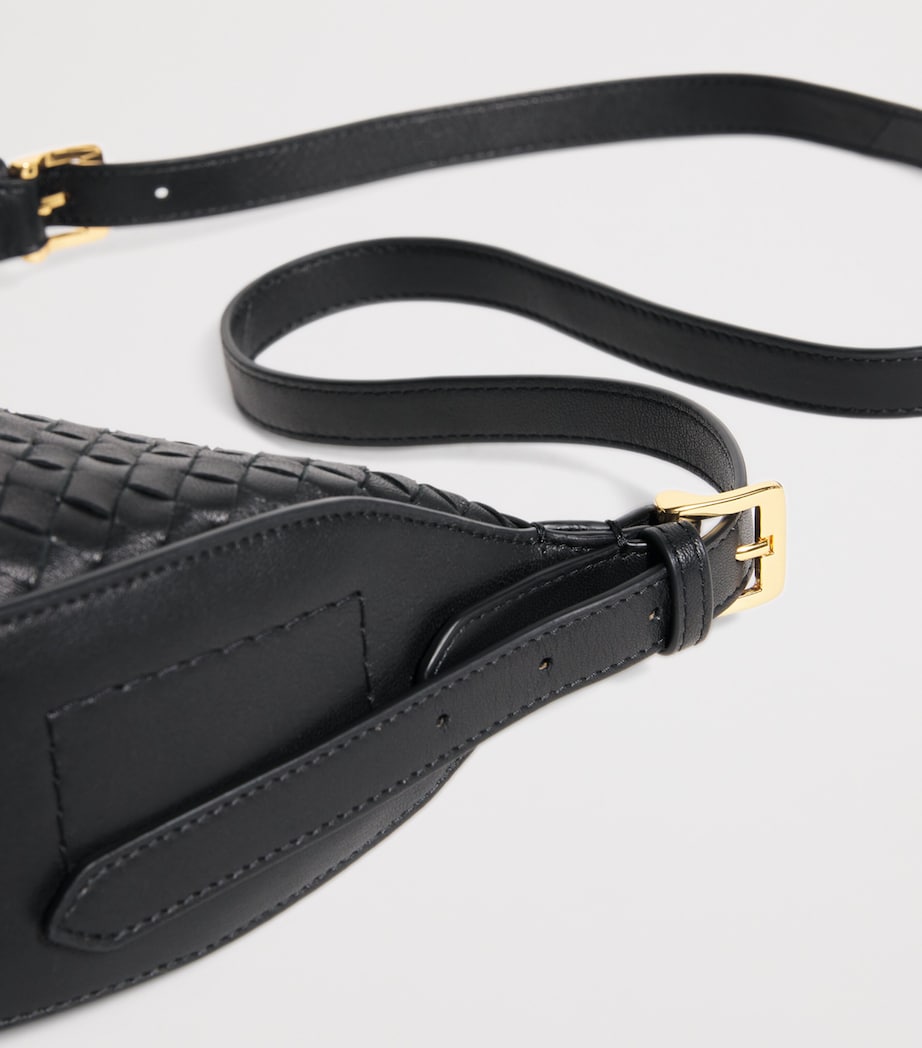 Harrods Small Leather Woven Crescent Shoulder Bag Black Image 7