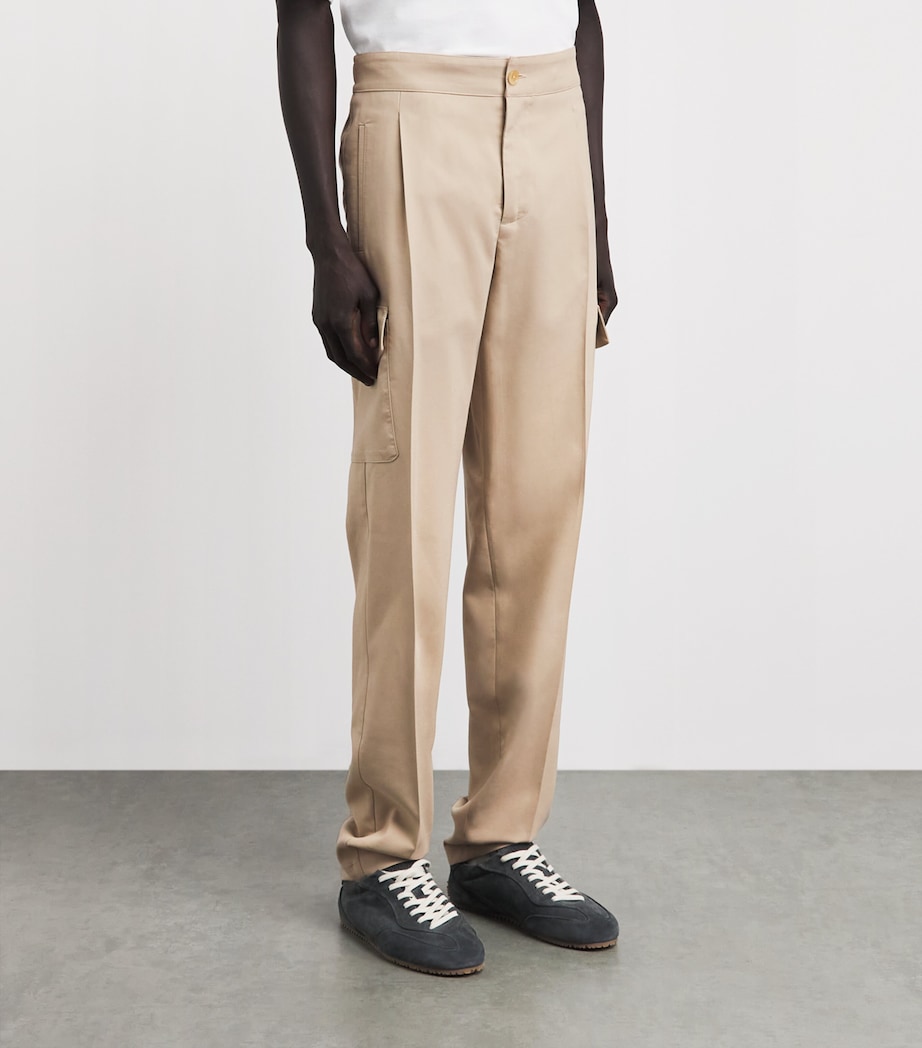 Isaia Mens Cotton-Silk Pleated Cargo Trousers Image 4