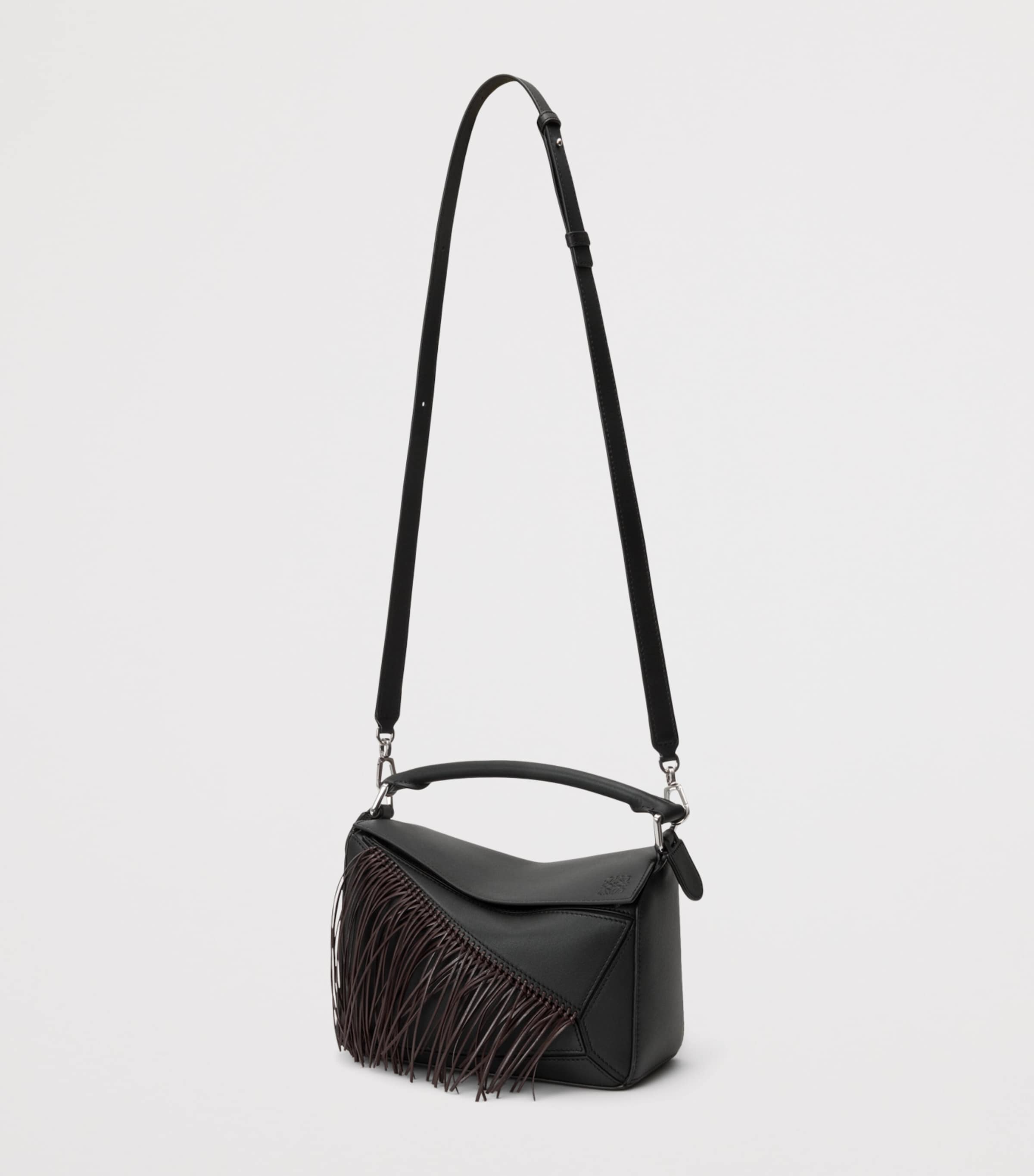 LOEWE Small Leather Puzzle Fringed Top-Handle Bag Black/dark Chestnut Image 7