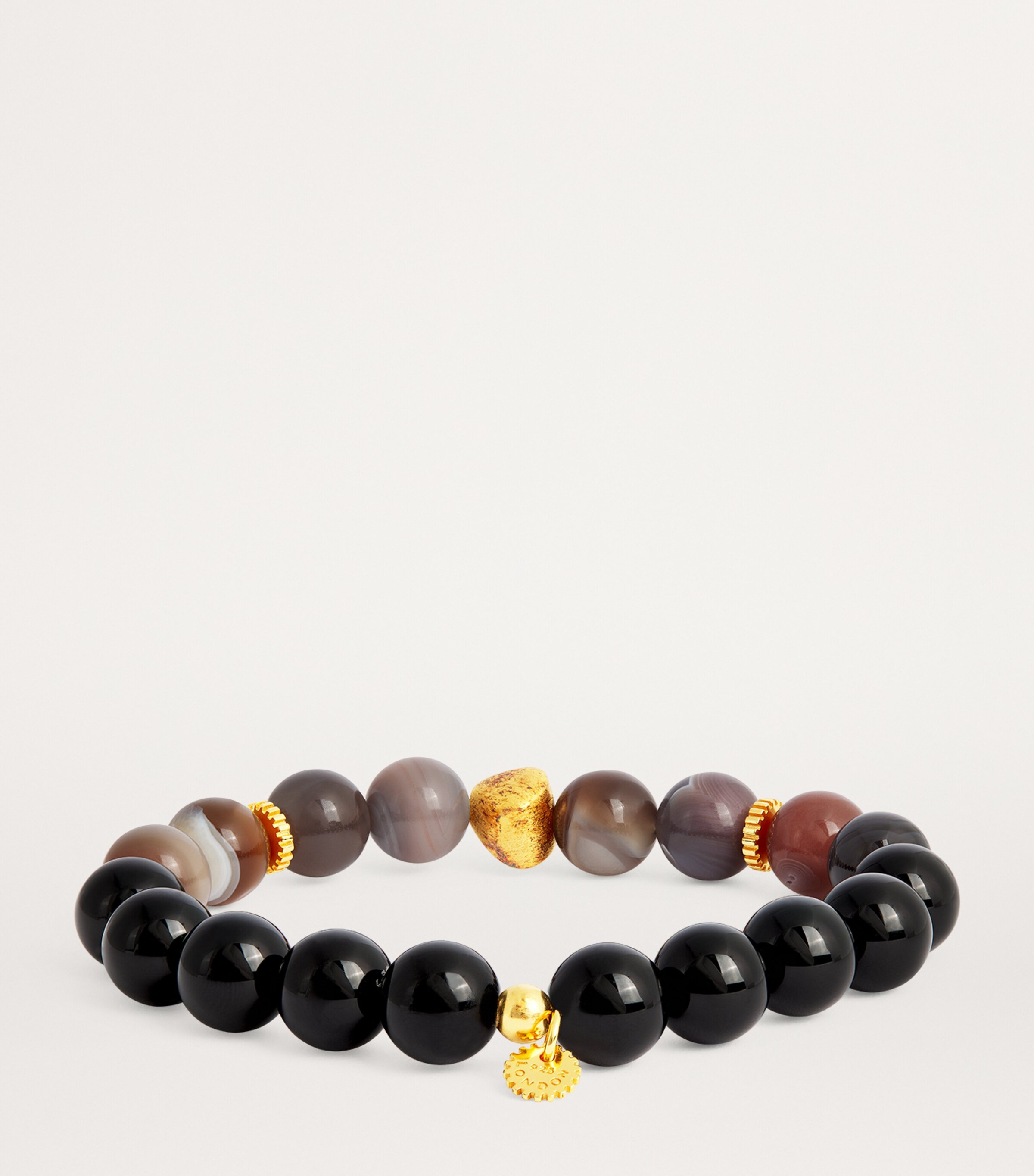 Tateossian Botswana Agate and Gold-Plated Beaded Bracelet Black Image 3