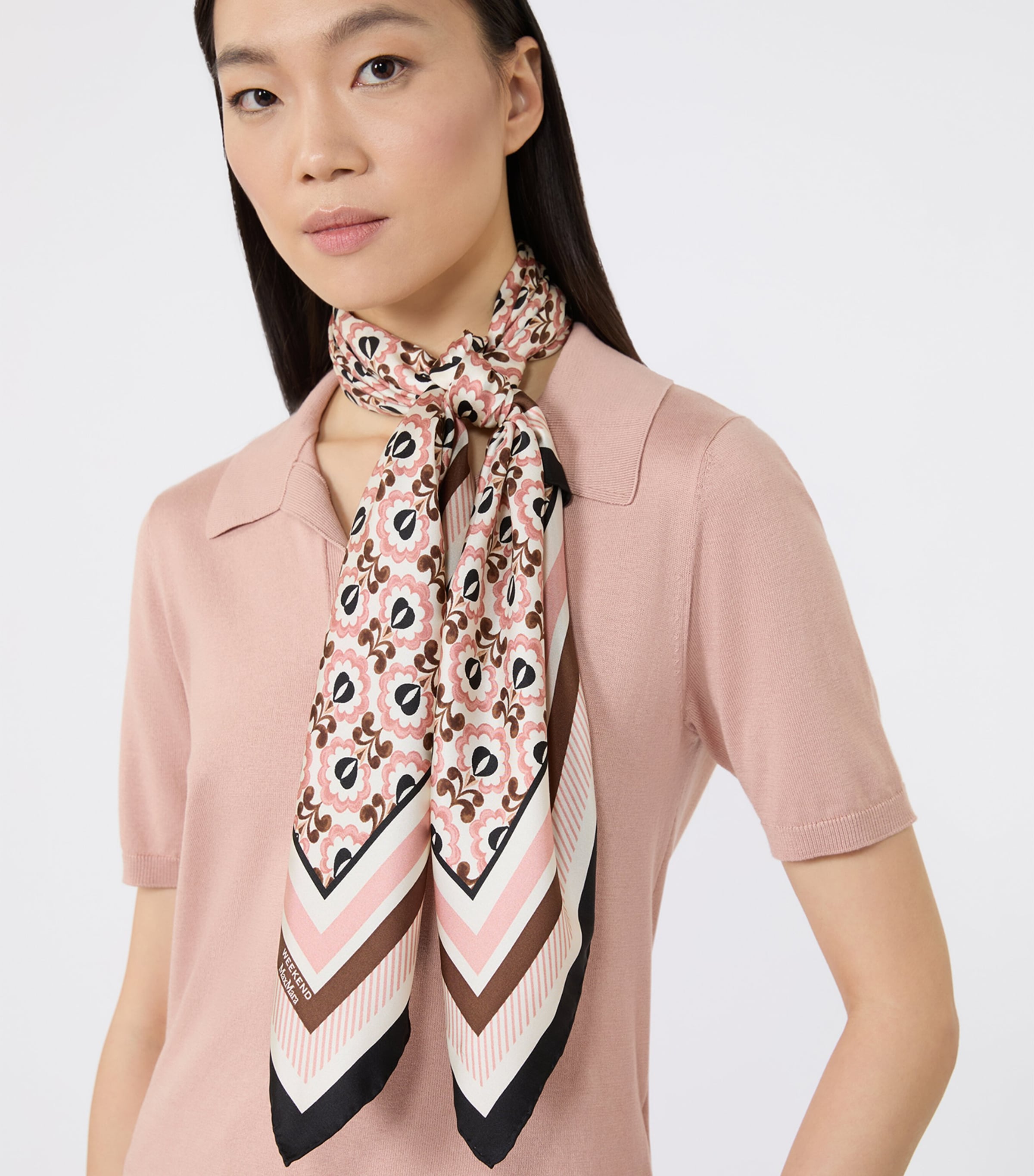 Weekend Max Mara Silk Geometric Print Scarf Ivory Image 2