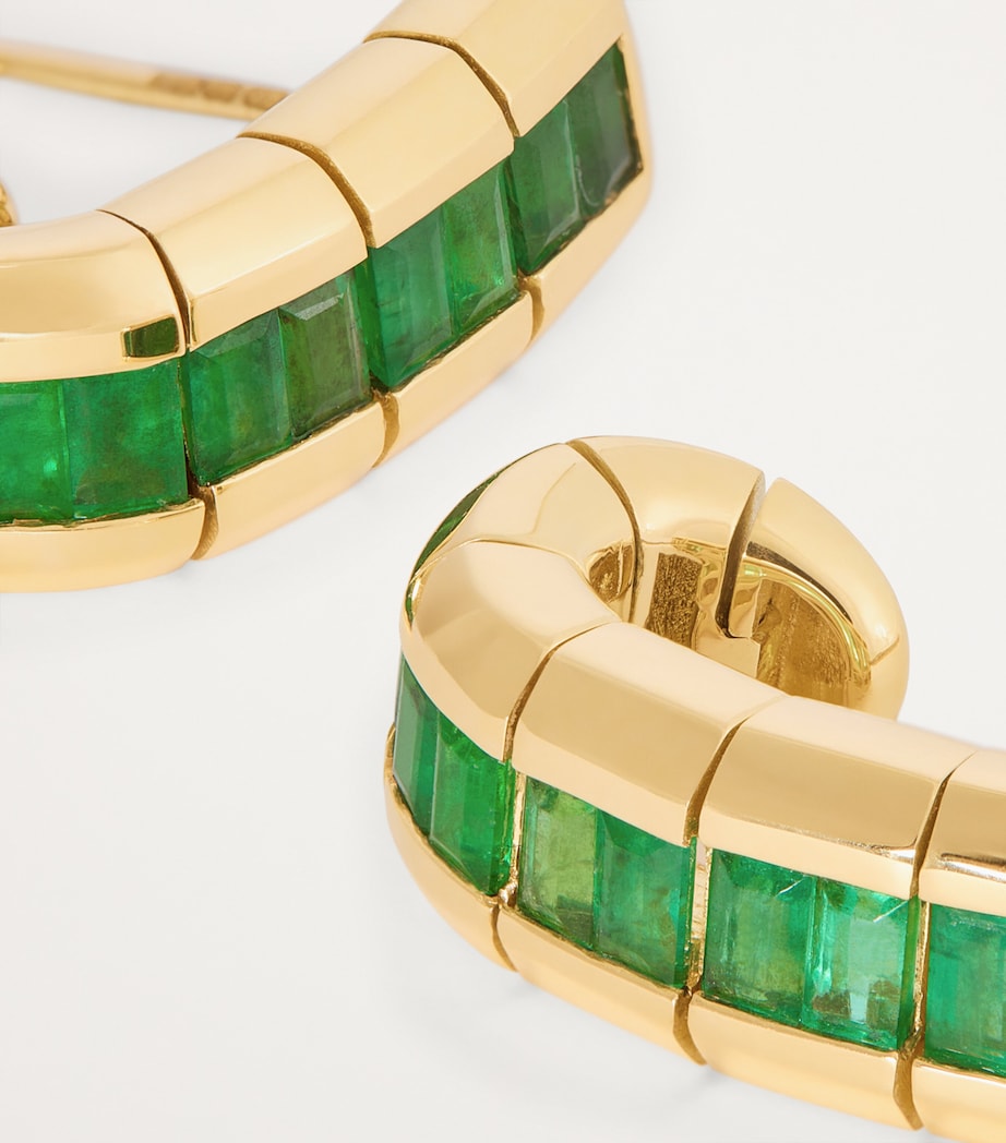 Yellow Gold and Emerald Huggie Earrings YELLOW GOLD Image 6