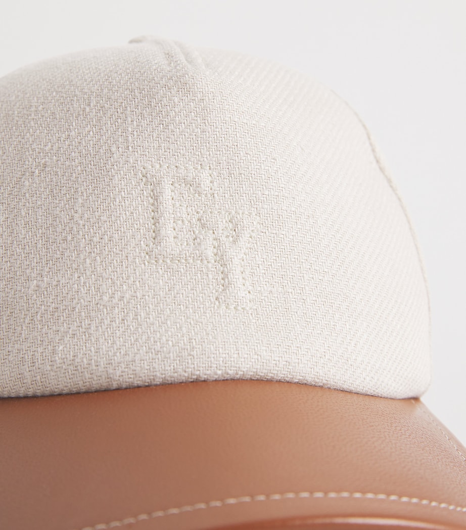 Eleventy x Harrods Leather-Trimmed Linen Baseball Cap Sabbia E Moro Image 4