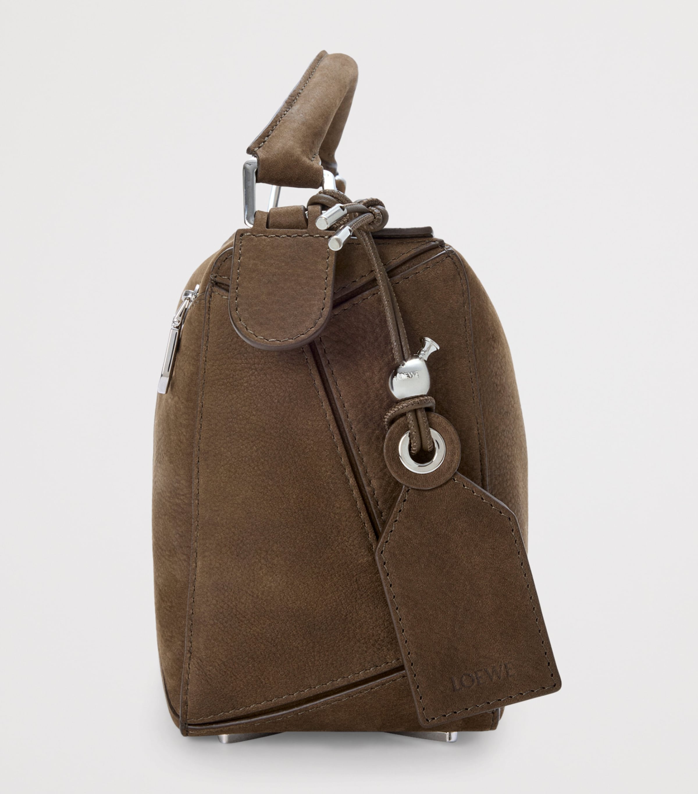 Small Suede Featherlight Puzzle Top-Handle Bag TUNDRA Image 4