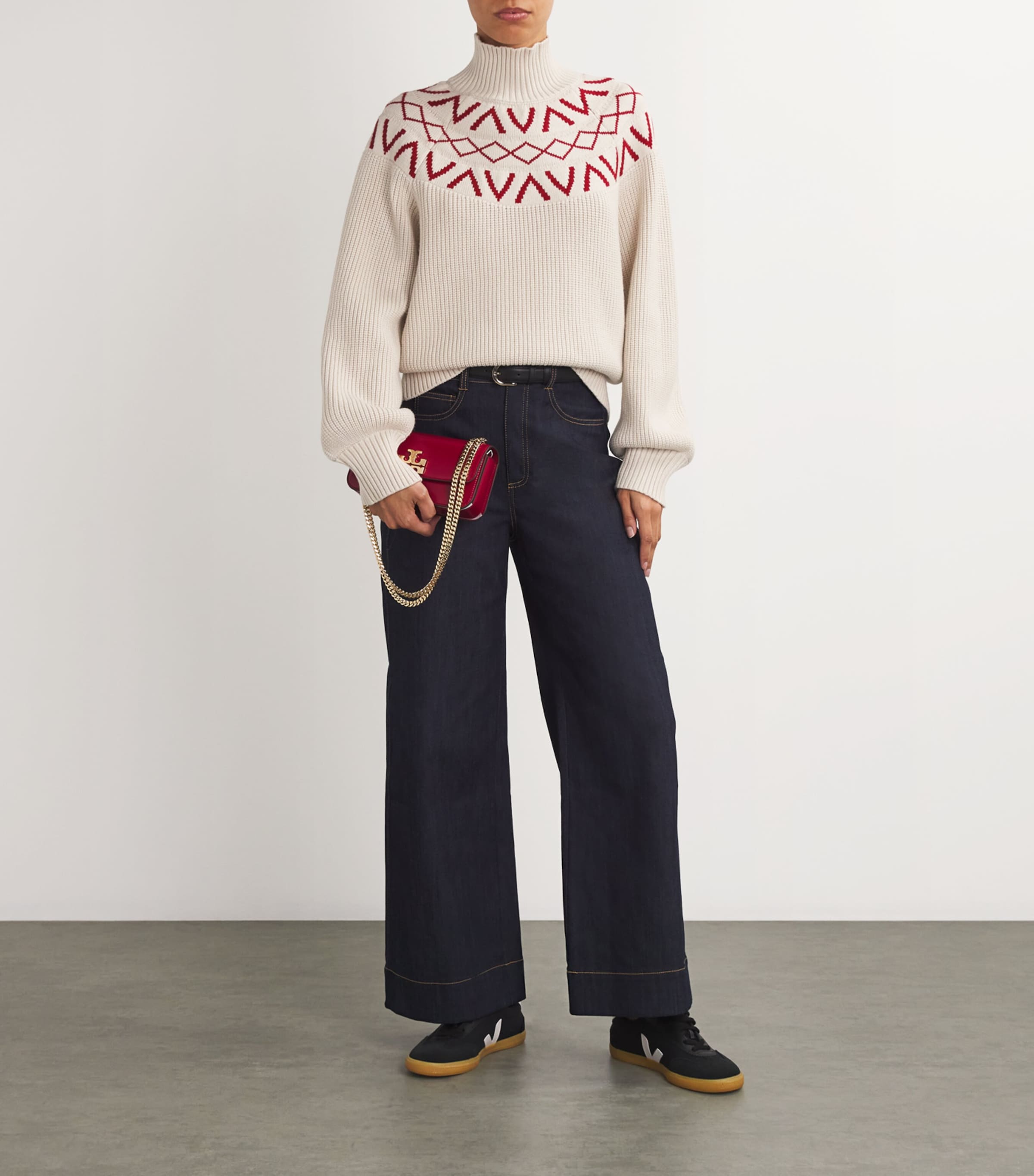 Varley Womens Knitted Fair Isle Marcie Sweater Silver Birch Image 2